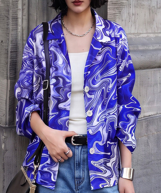 NUUUII Marble Pattern Open Collar Shirt Jacket Ladies