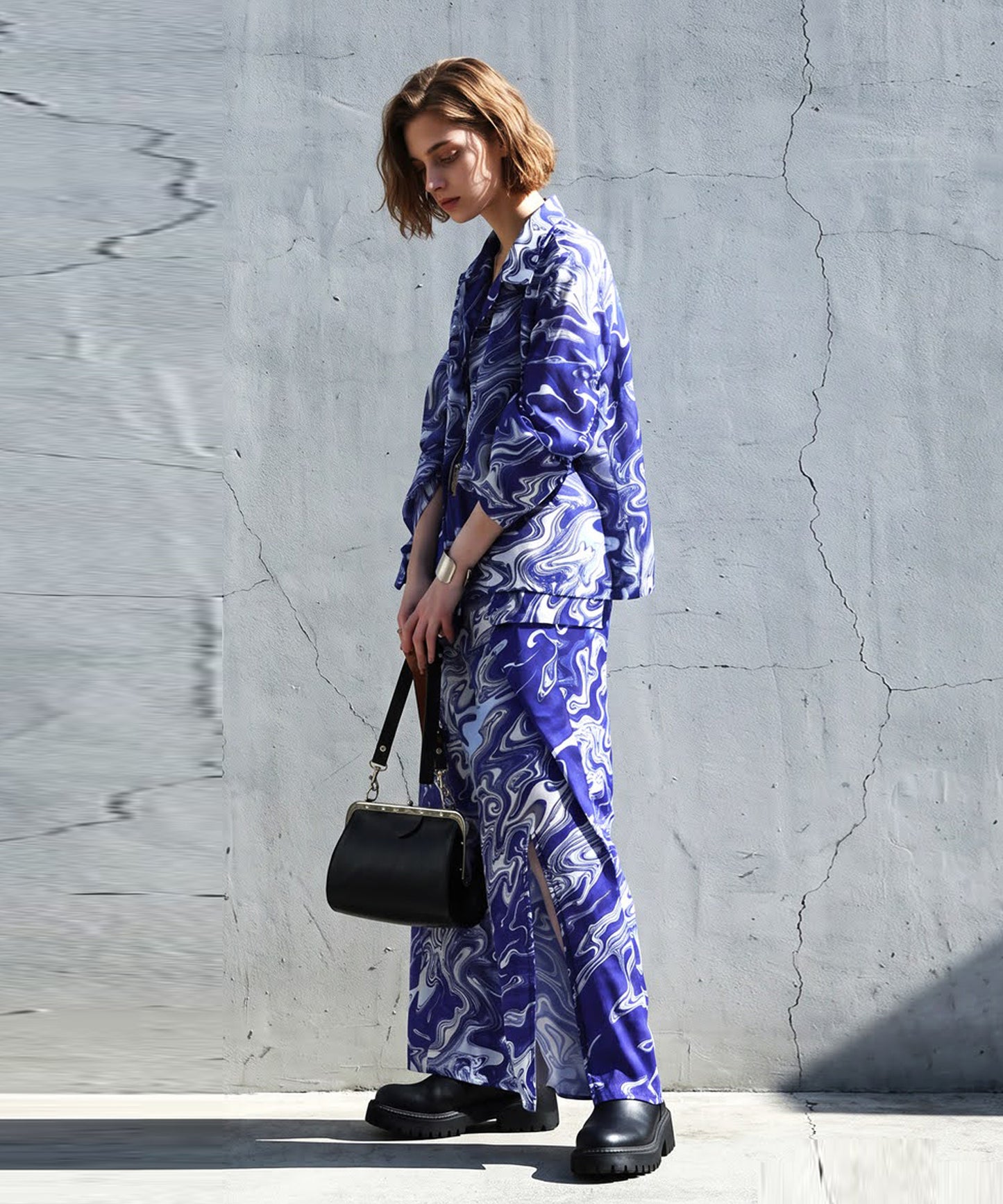 NUUUII Marble Pattern Slit Long Skirt Ladies