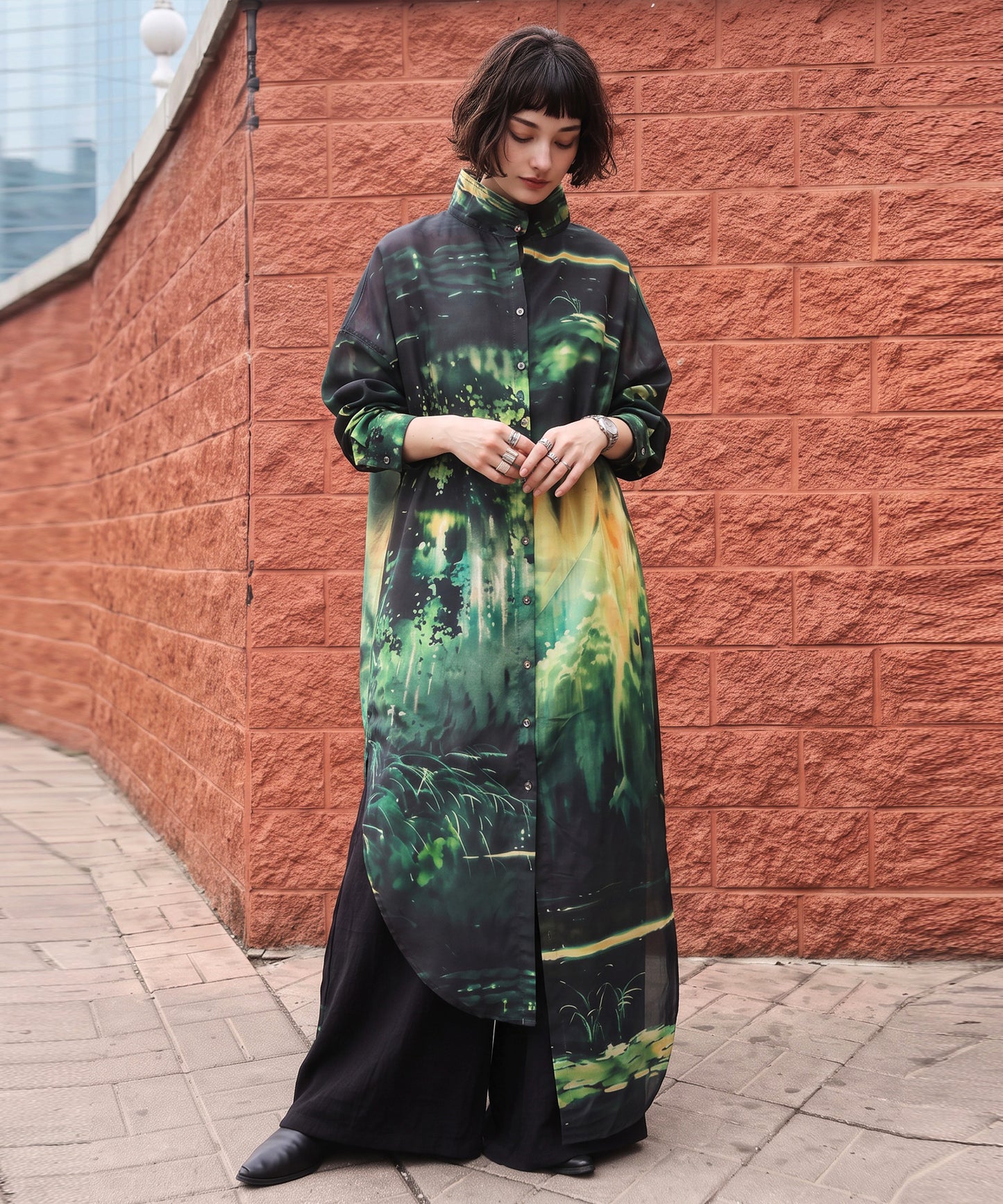 NUUUII Art Print Long Shirt Dress Ladies