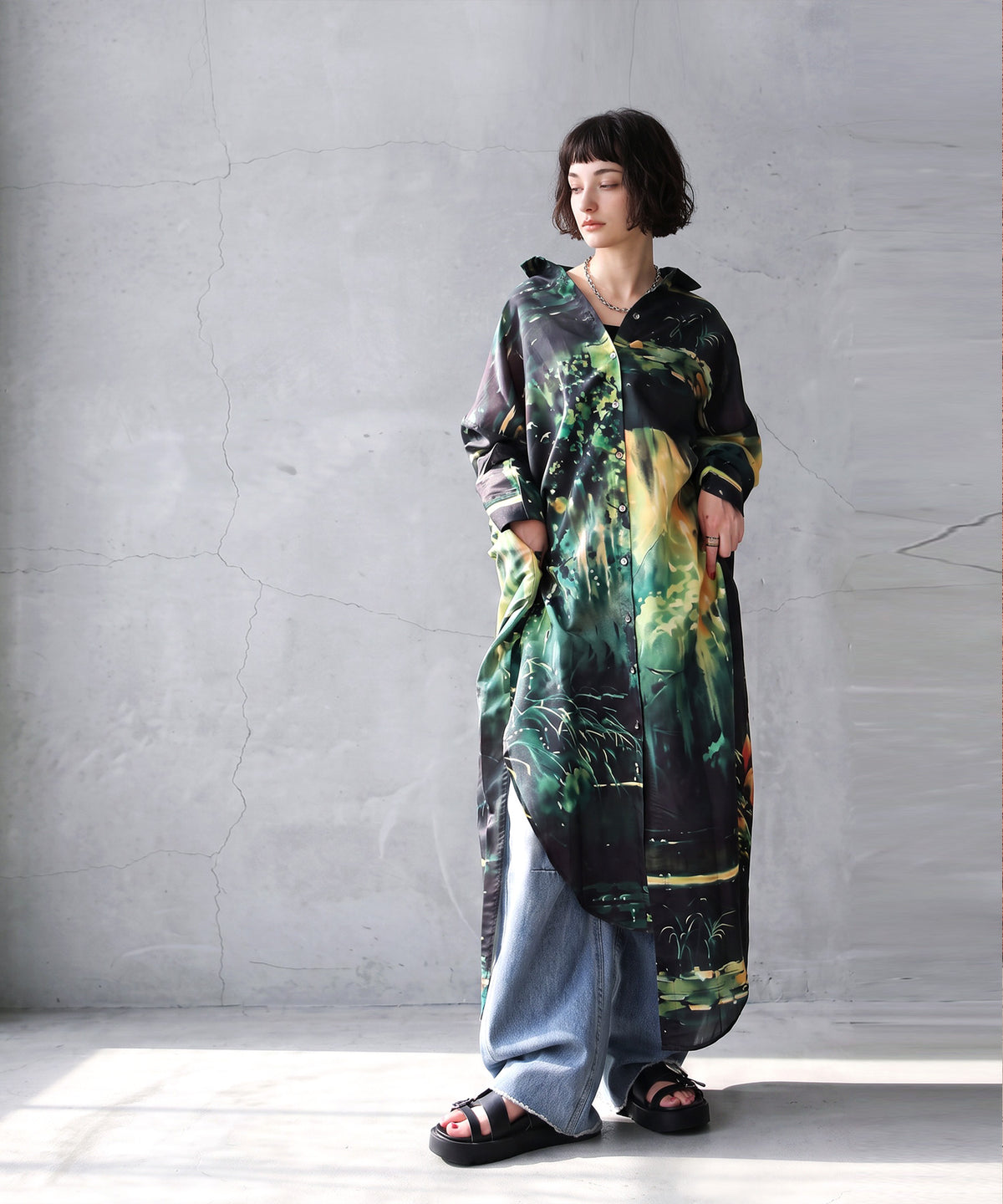 NUUUII Art Print Long Shirt Dress Ladies