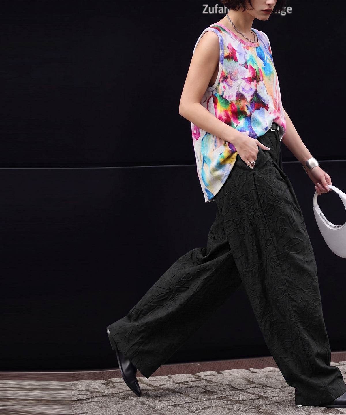 NUUUII Floral Embroidered Wide-Leg Pants With Pleats Ladies