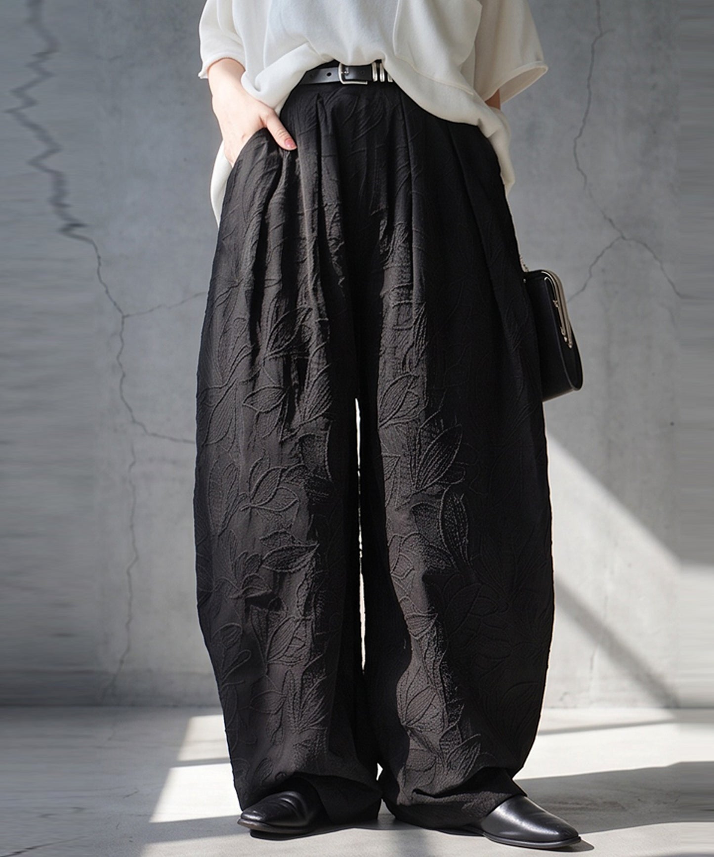 NUUUII Floral Embroidered Wide-Leg Pants With Pleats Ladies