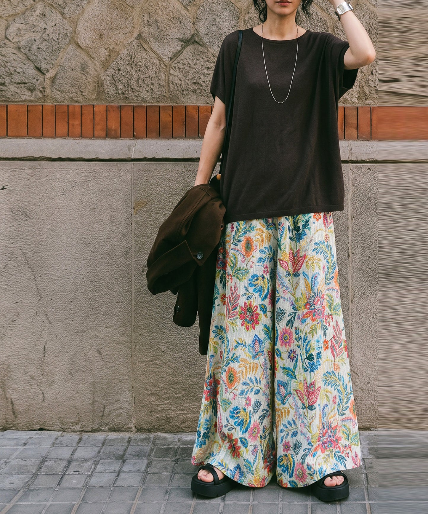NUUUII 100% Cotton Botanical Floral Wide-Leg Pants Ladies