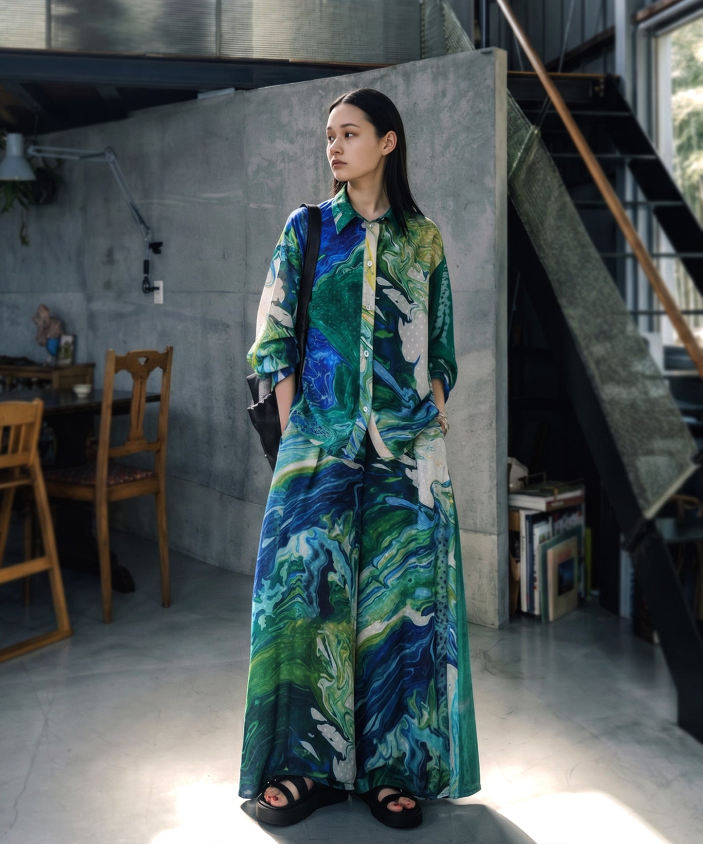 NUUUII Marble Print Art Print Wide Pants Ladies