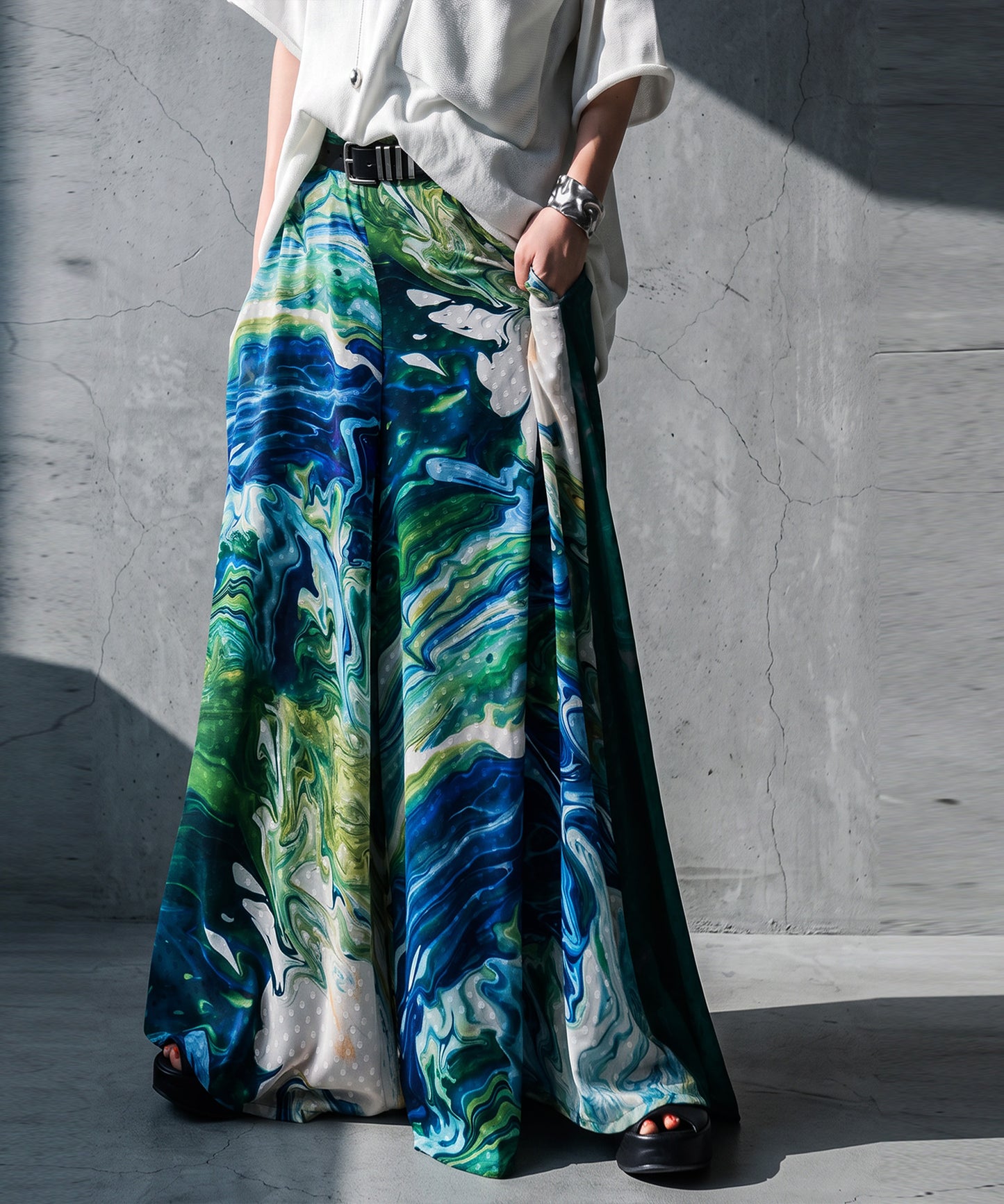 NUUUII Marble Print Art Print Wide Pants Ladies
