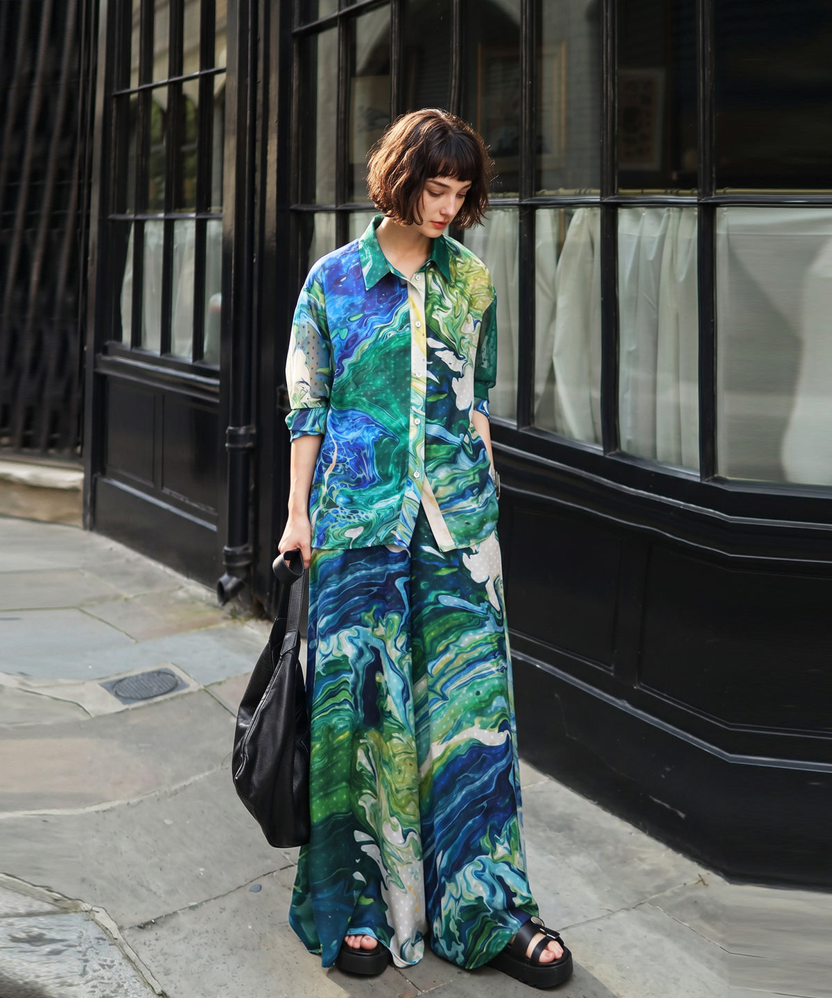 NUUUII Marble Print Art Print Wide Pants Ladies