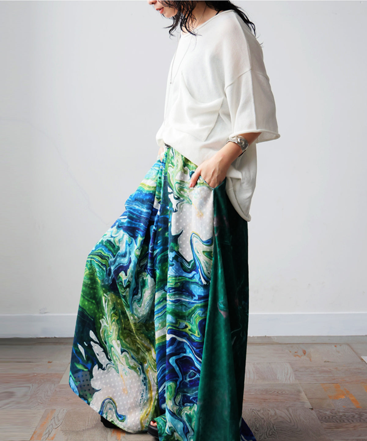 NUUUII Marble Print Art Print Wide Pants Ladies