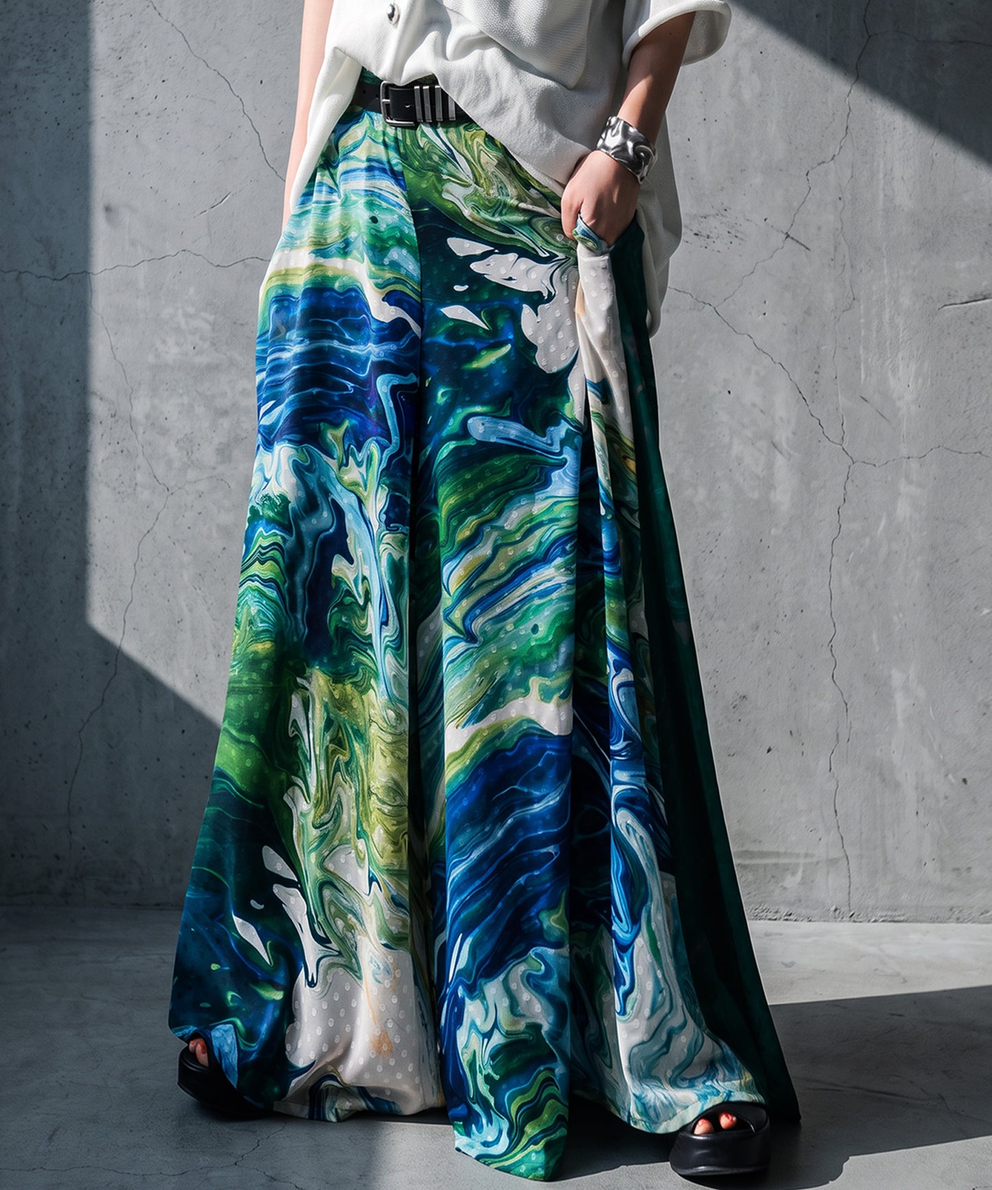 NUUUII Marble Print Art Print Wide Pants Ladies