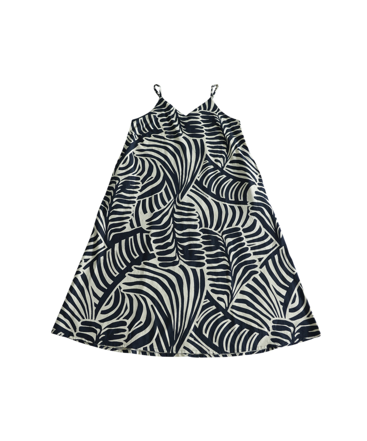 NUUUII Leaf Print Zebra Print Cotton Linen Flared Camisole Dress Ladies
