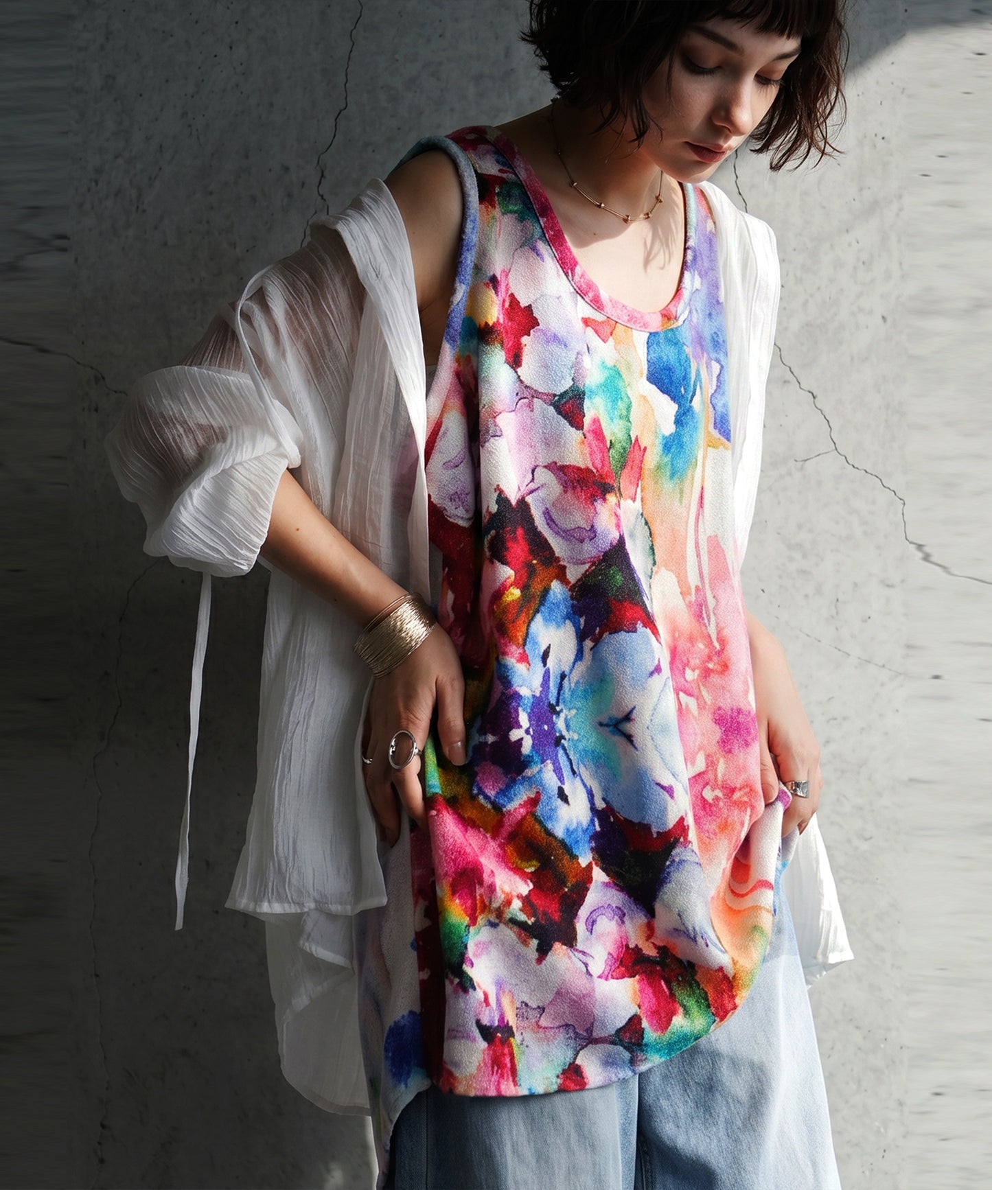 NUUUII Floral Watercolor Print Layered Tank Top Ladies