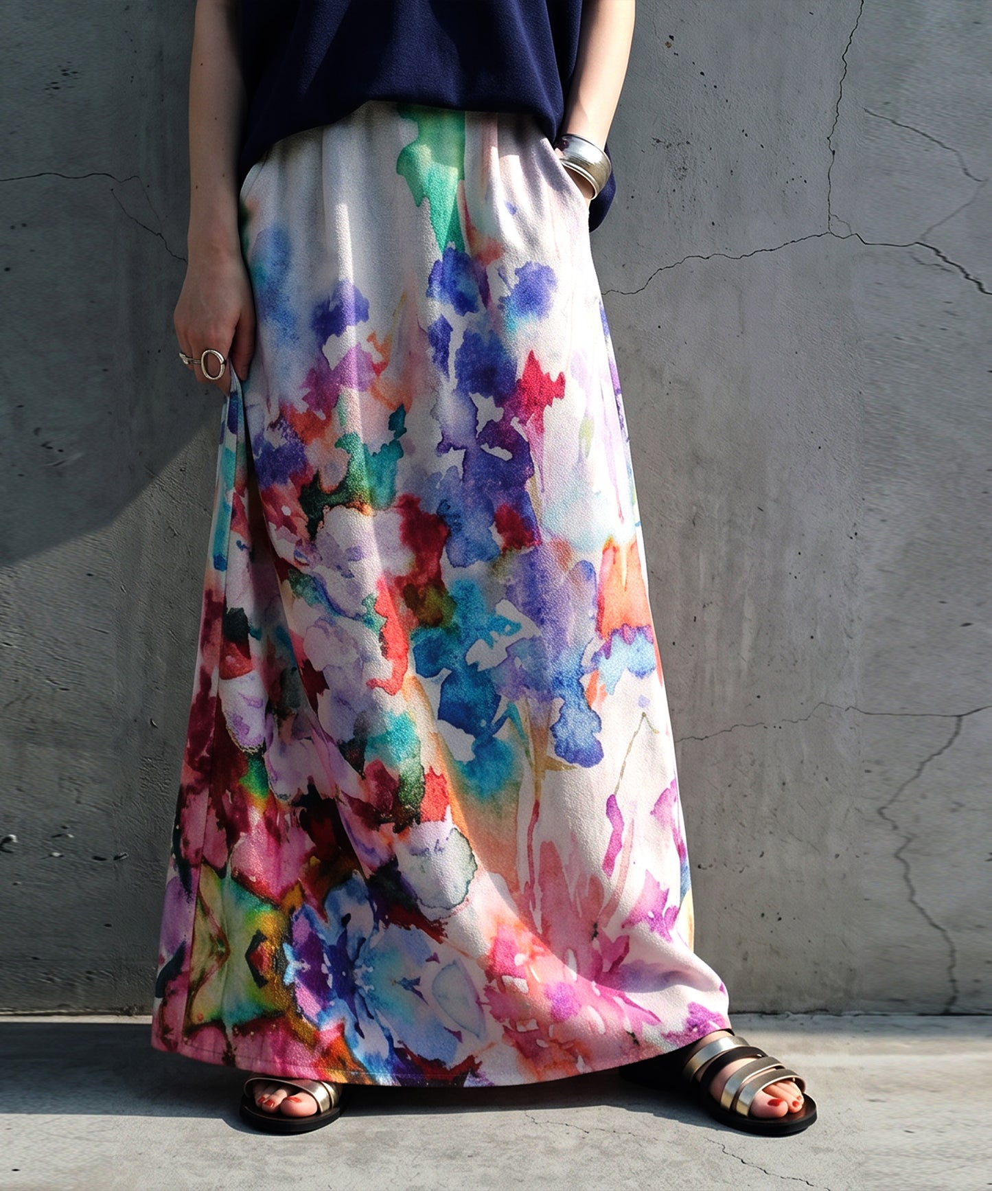 NUUUII Floral Watercolor Print All-Over Print Cotton Blend Skirt Ladies