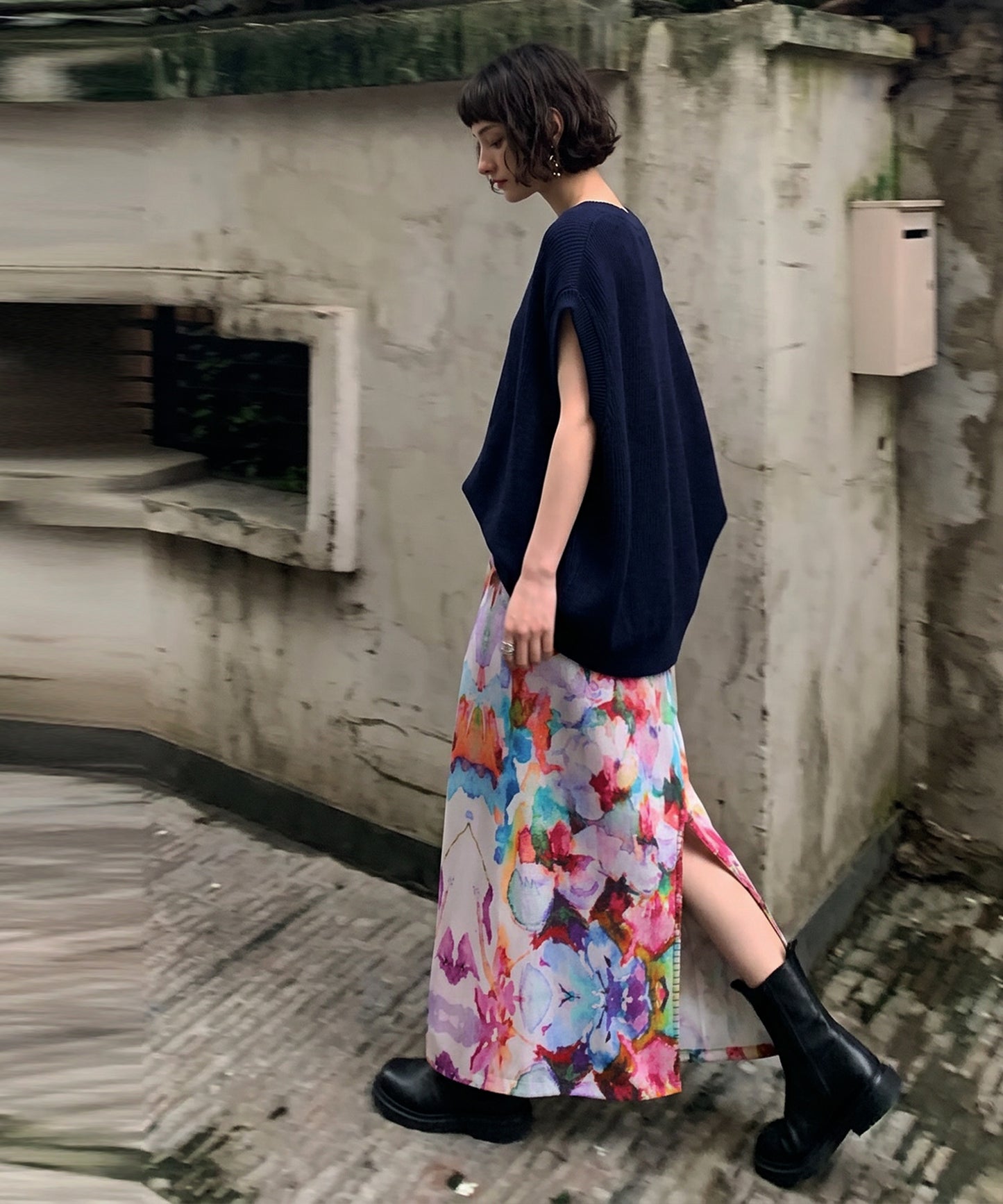 NUUUII Floral Watercolor Print All-Over Print Cotton Blend Skirt Ladies