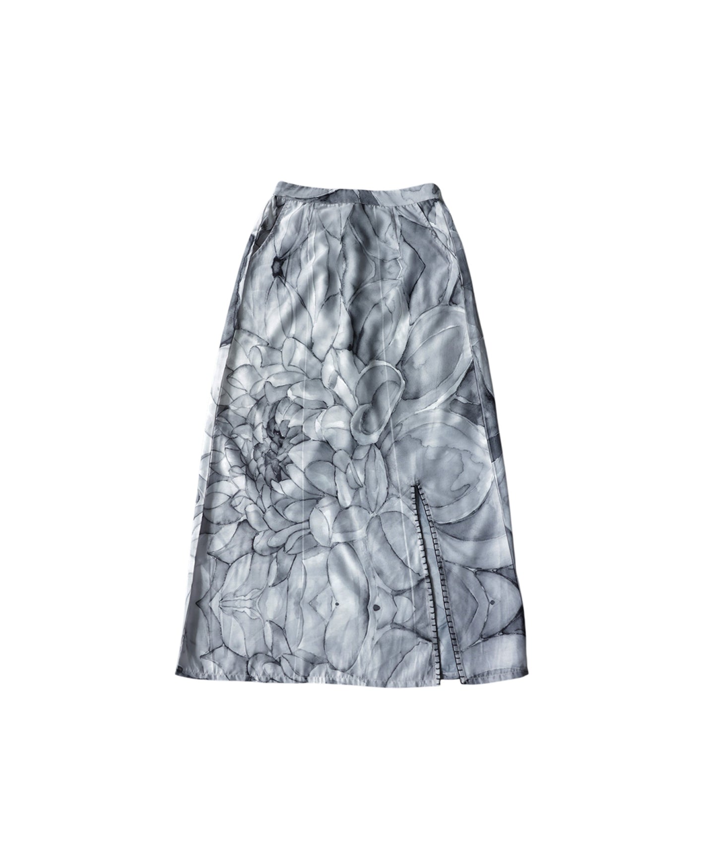 NUUUII Watercolor Floral Print Long Skirt With Front Slit Ladies