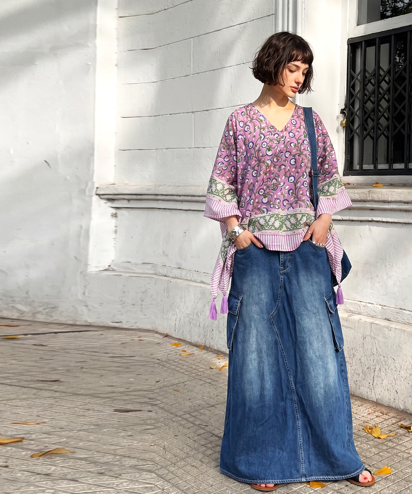NUUUII All-Over Print, 100% Cotton, Paisley Pattern Poncho Blouse Ladies