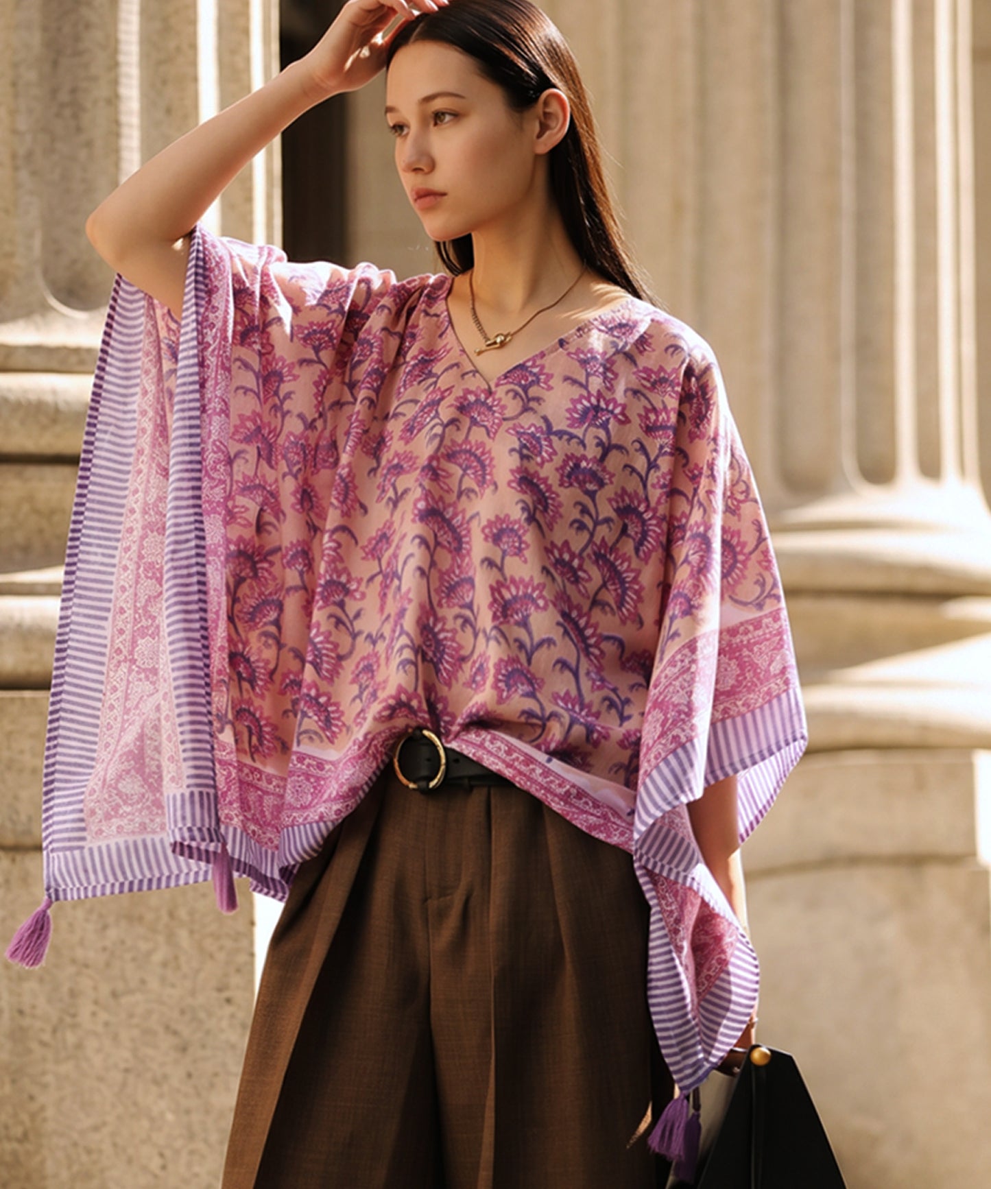 NUUUII All-Over Print, 100% Cotton, Paisley Pattern Poncho Blouse Ladies