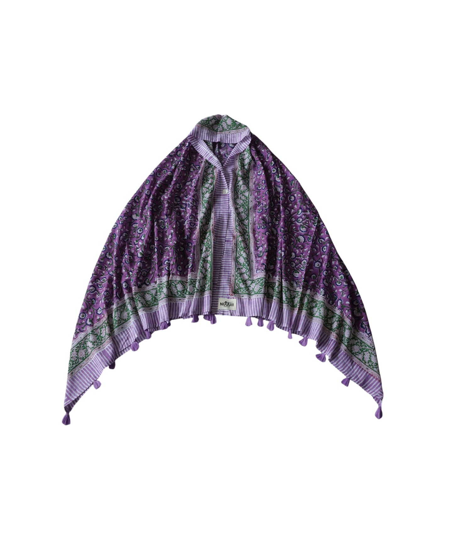 NUUUII Large-Size Botanical Print 100% Cotton Stole With Tassels Ladies