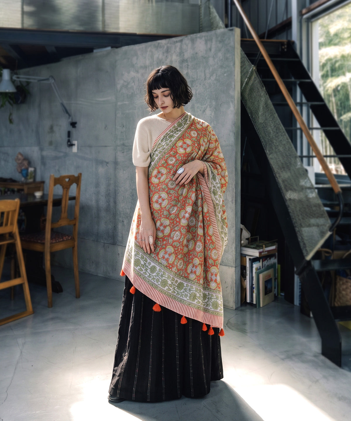 NUUUII Large-Size Botanical Print 100% Cotton Stole With Tassels Ladies
