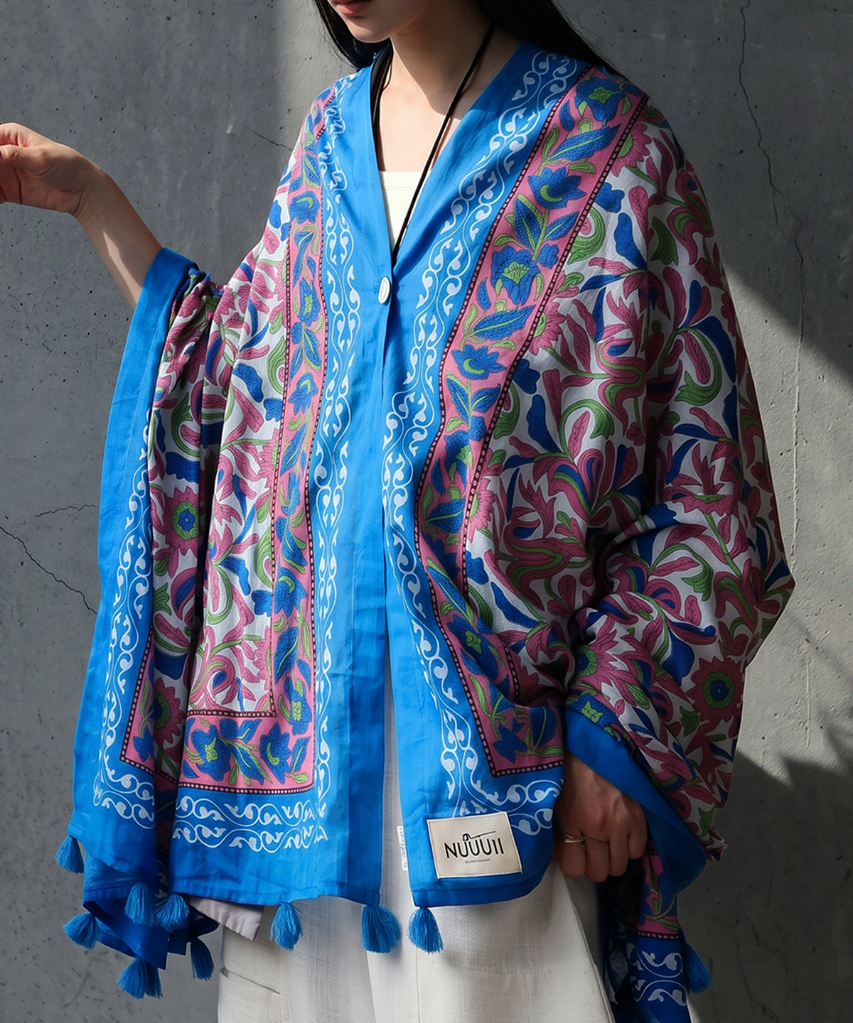 NUUUII Large-Size Botanical Print 100% Cotton Stole With Tassels Ladies