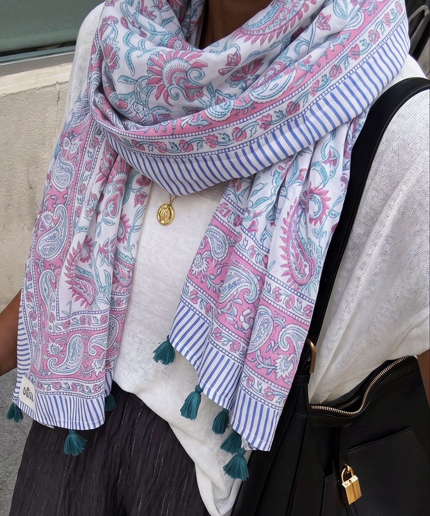 NUUUII Large-Size Botanical Print 100% Cotton Stole With Tassels Ladies