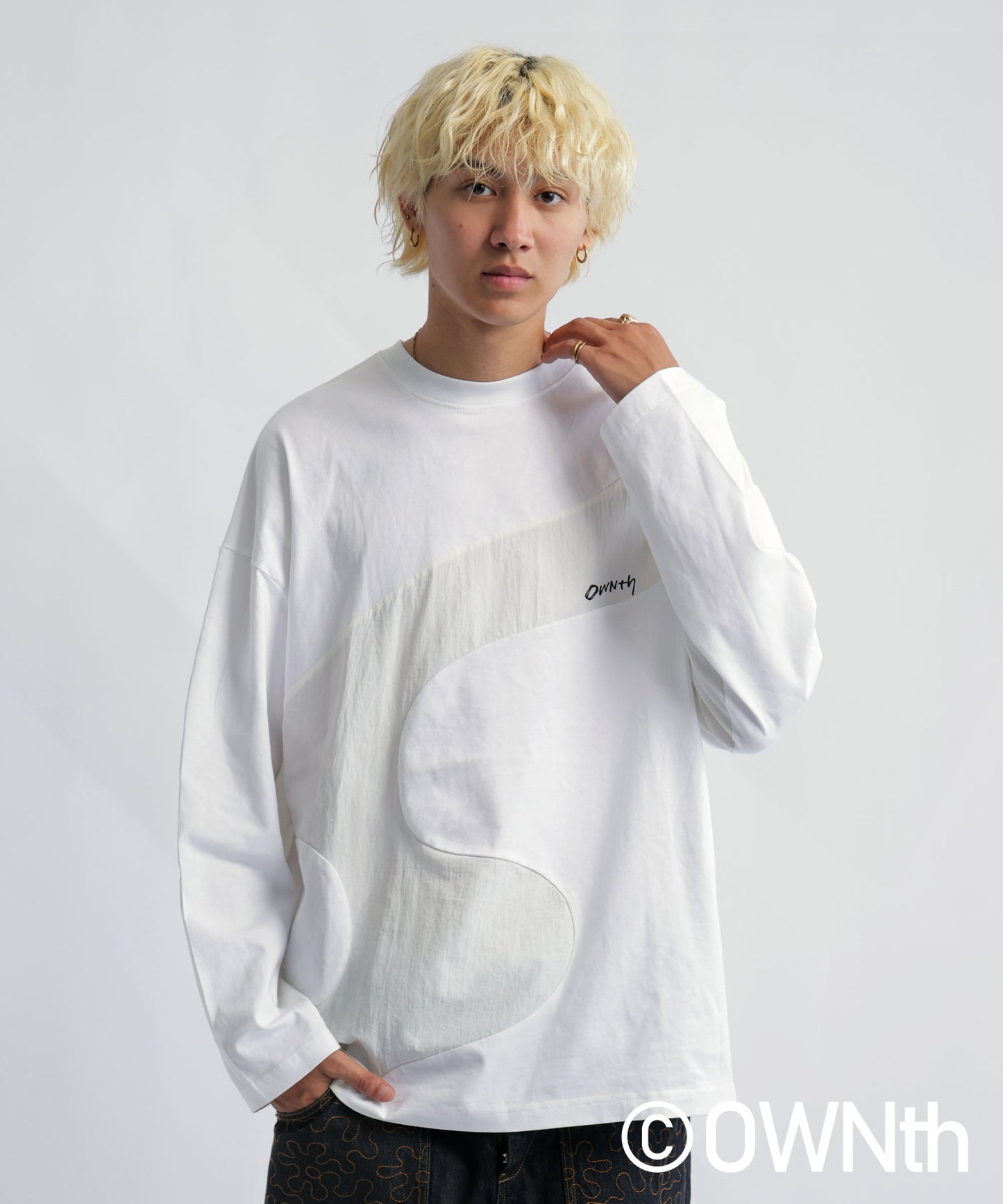 Wave line Docking Long T-shirt Unisex