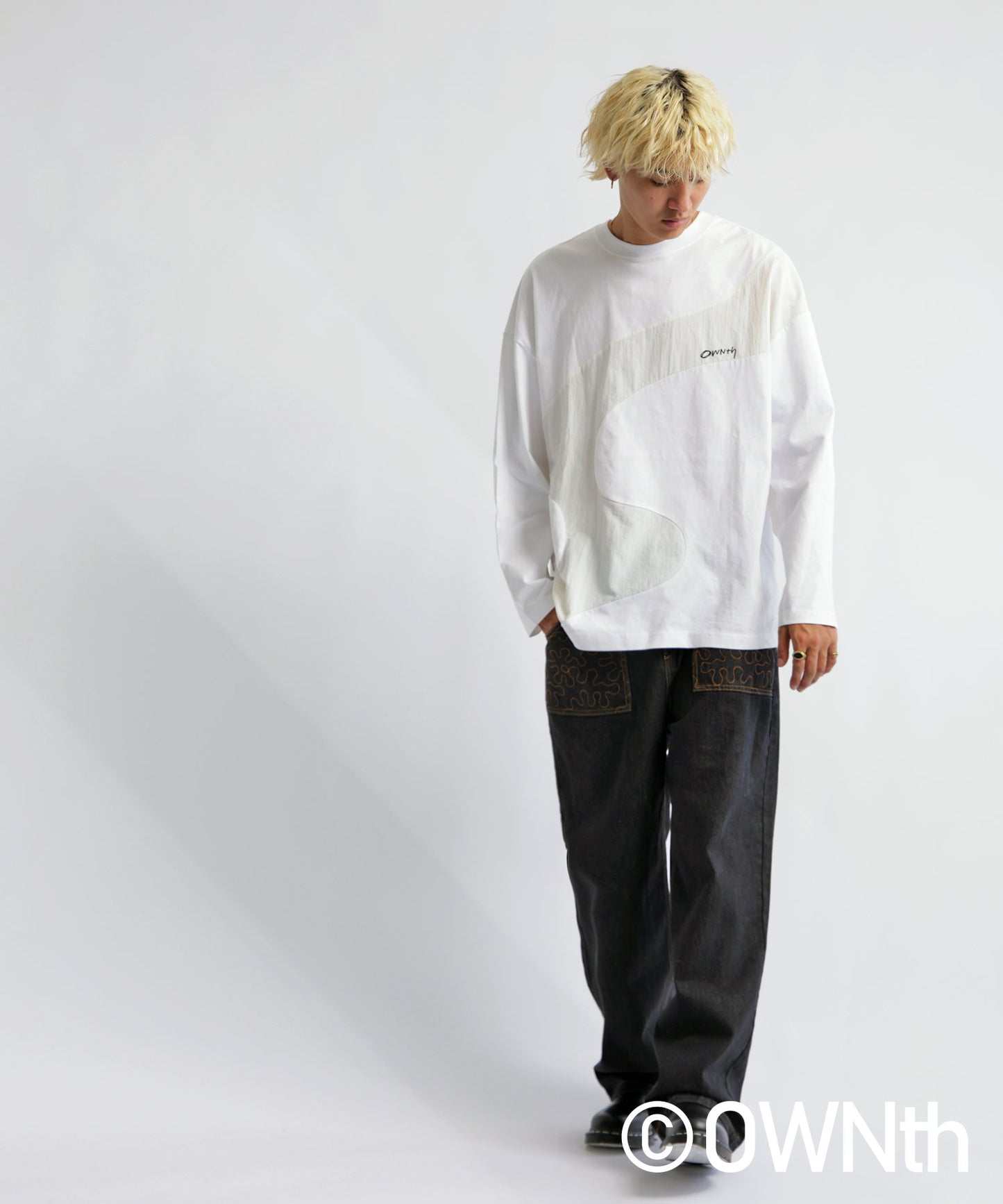 Wave line Docking Long T-shirt Unisex