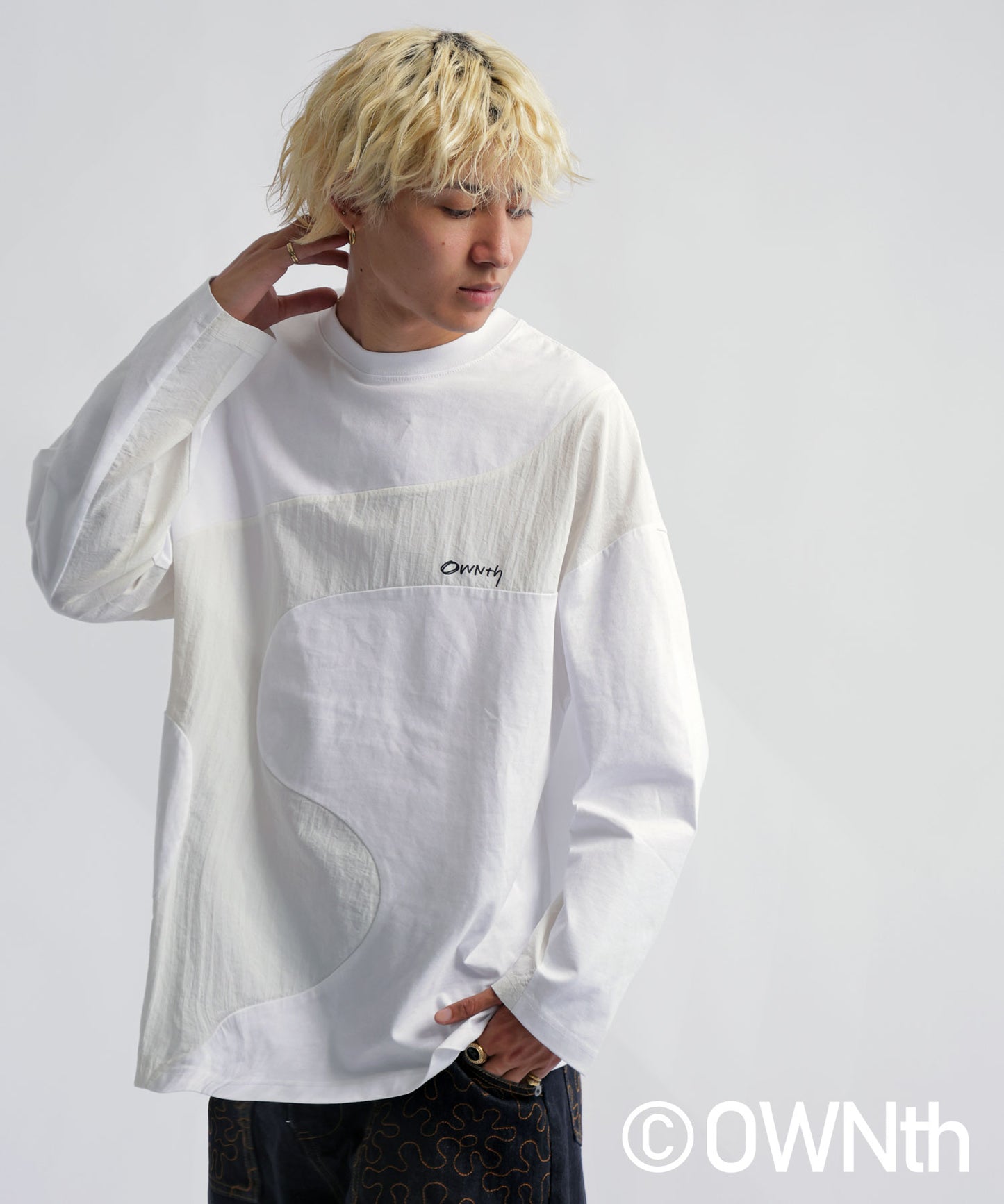 Wave line Docking Long T-shirt Unisex