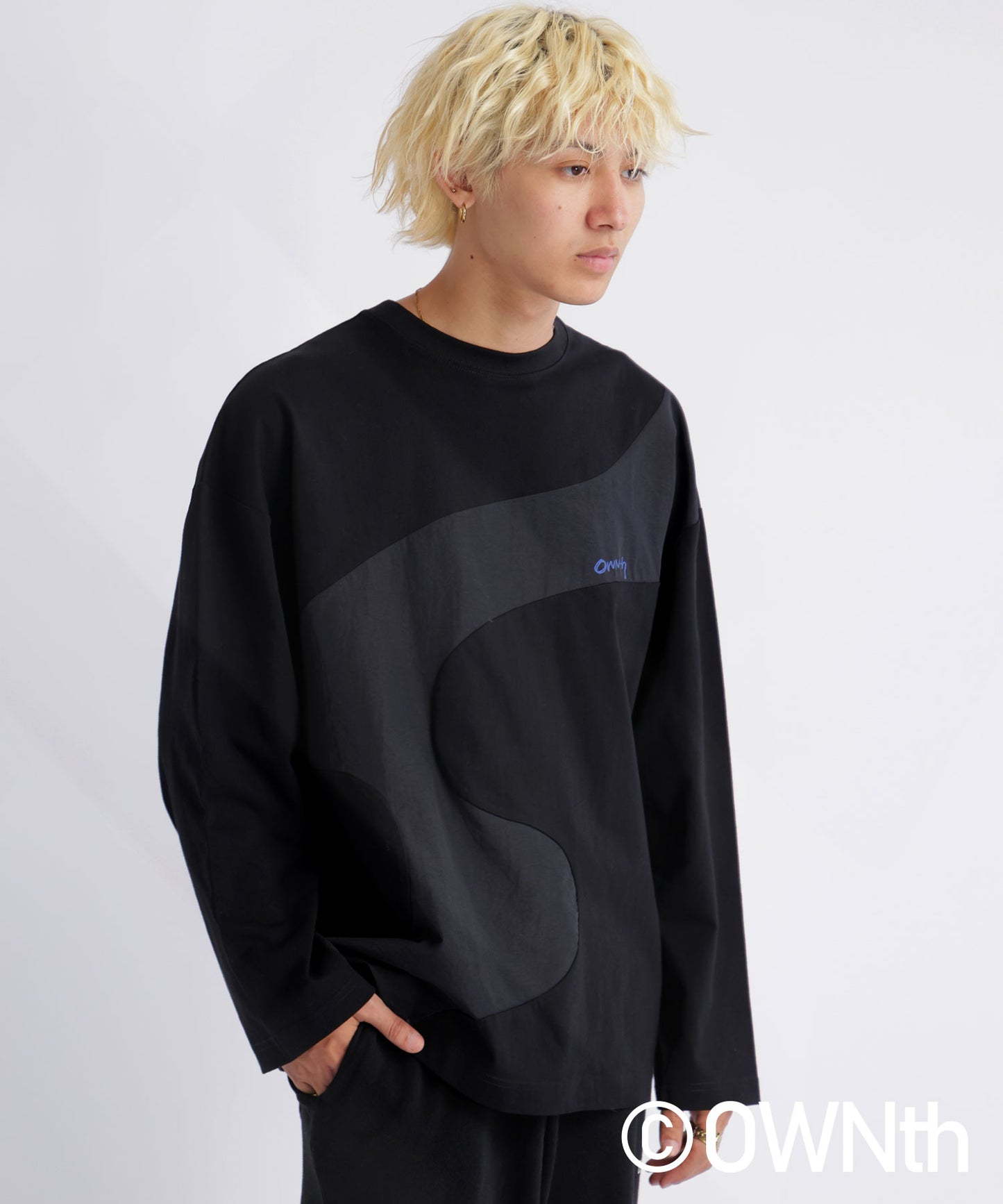 Wave line Docking Long T-shirt Unisex