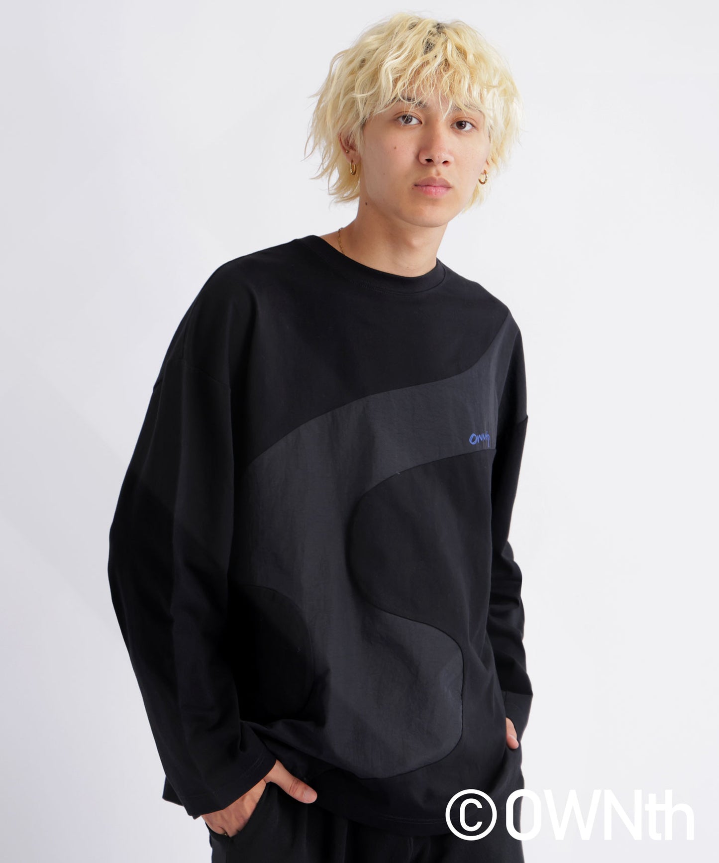 Wave line Docking Long T-shirt Unisex