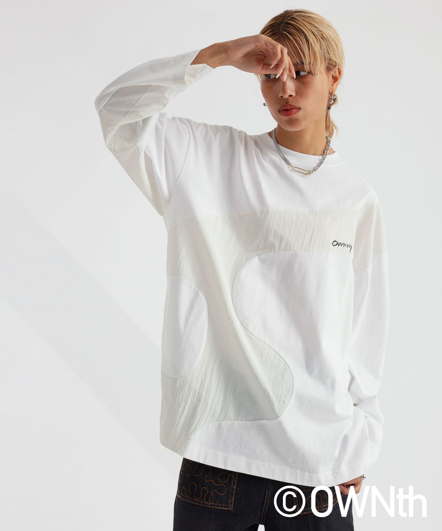 Wave line Docking Long T-shirt Unisex