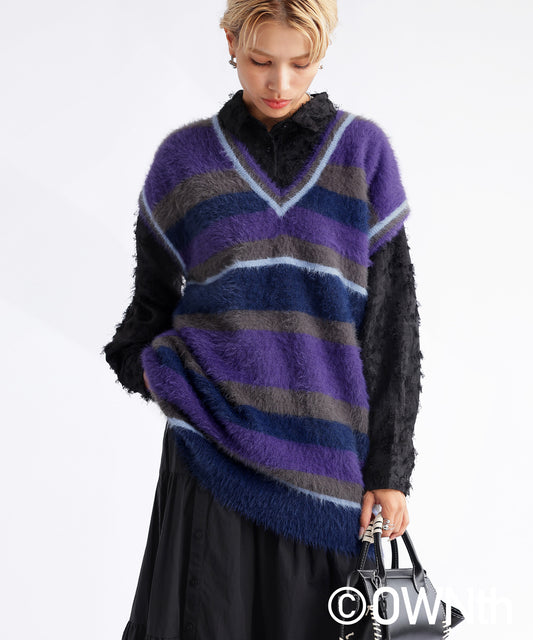 Shaggy Stripe Knit Vest Ladies