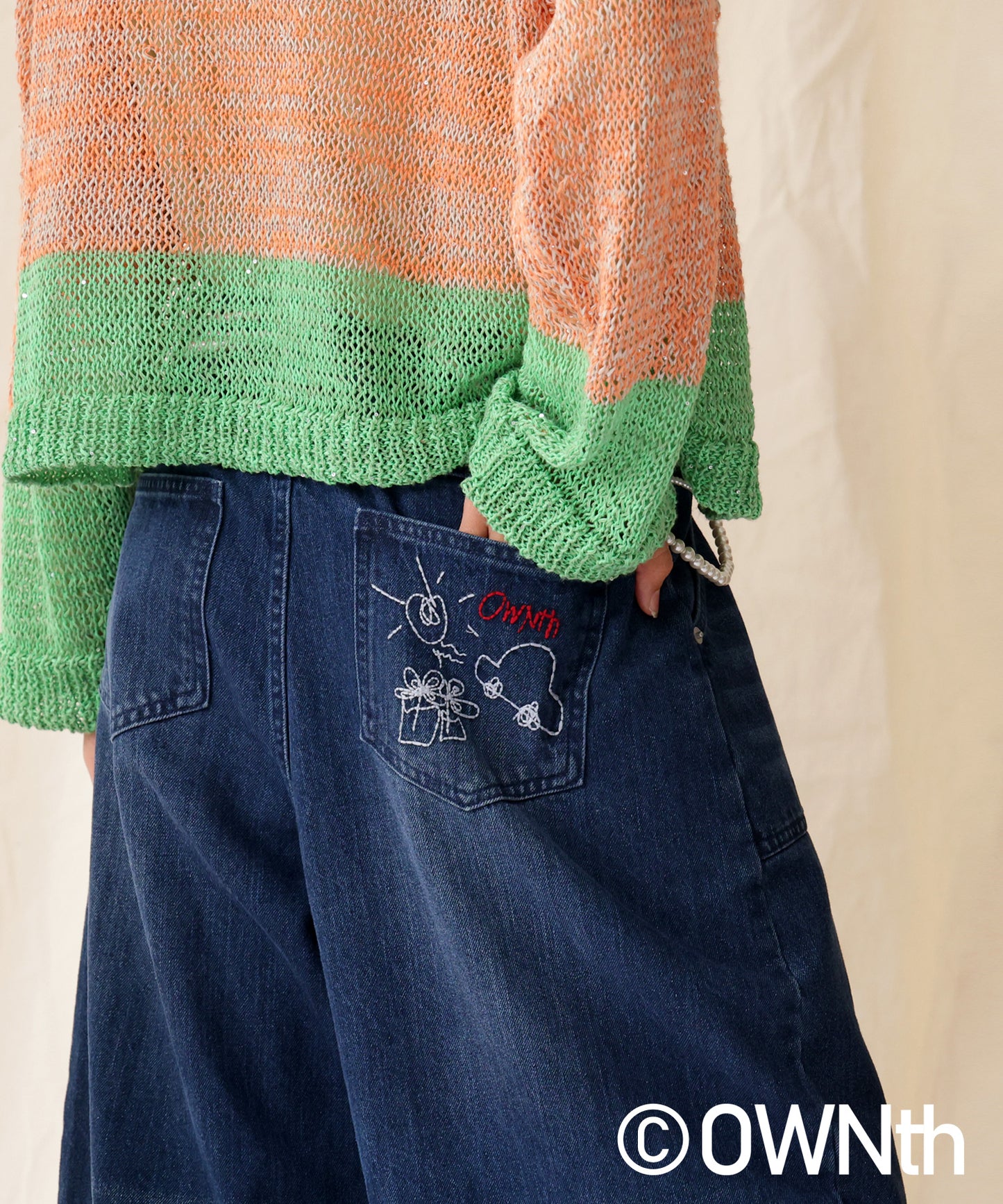 OWNth Back Embroidery Denim Balloon Pants Unisex