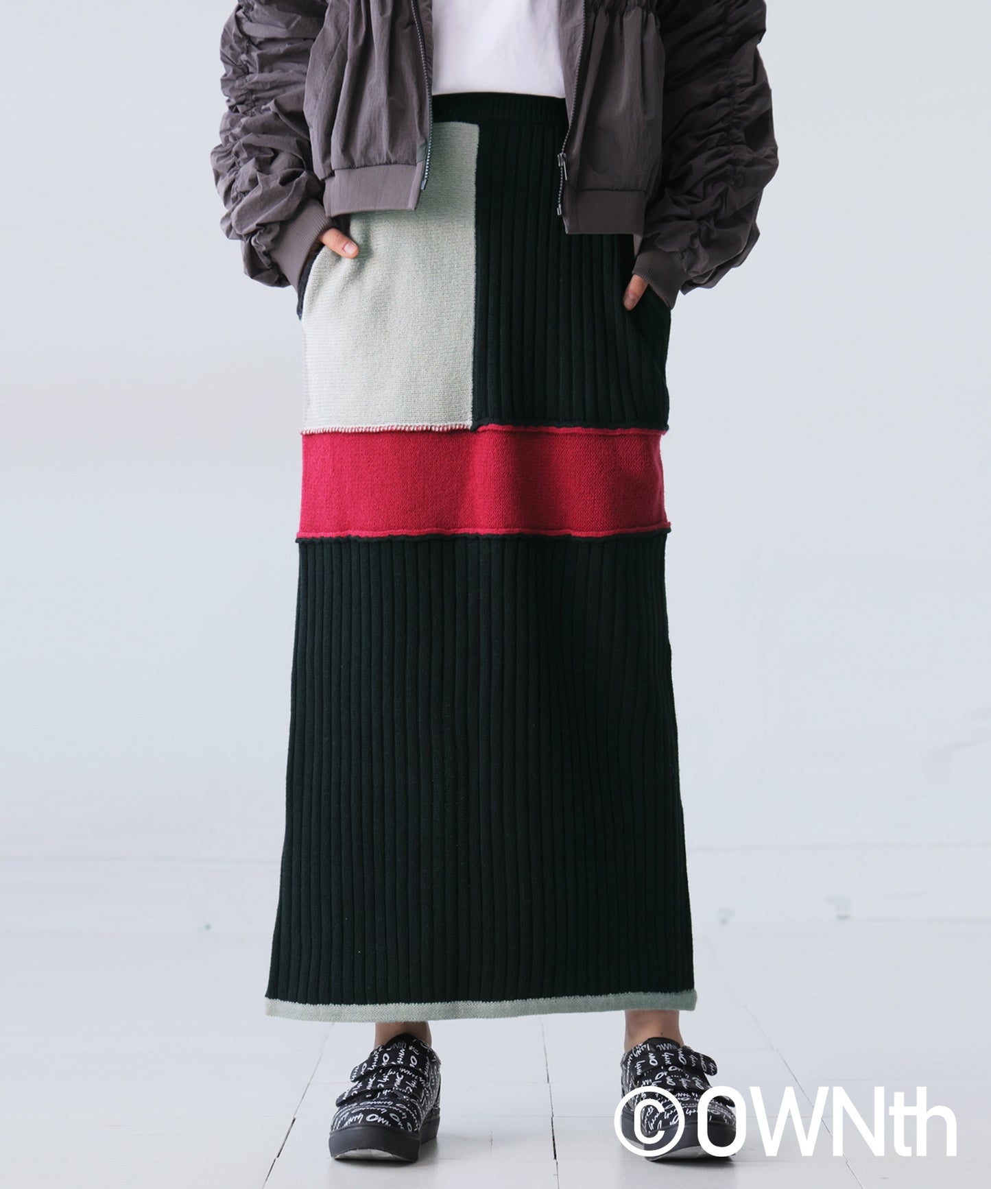 Switching Rib Knit Skirt Ladies