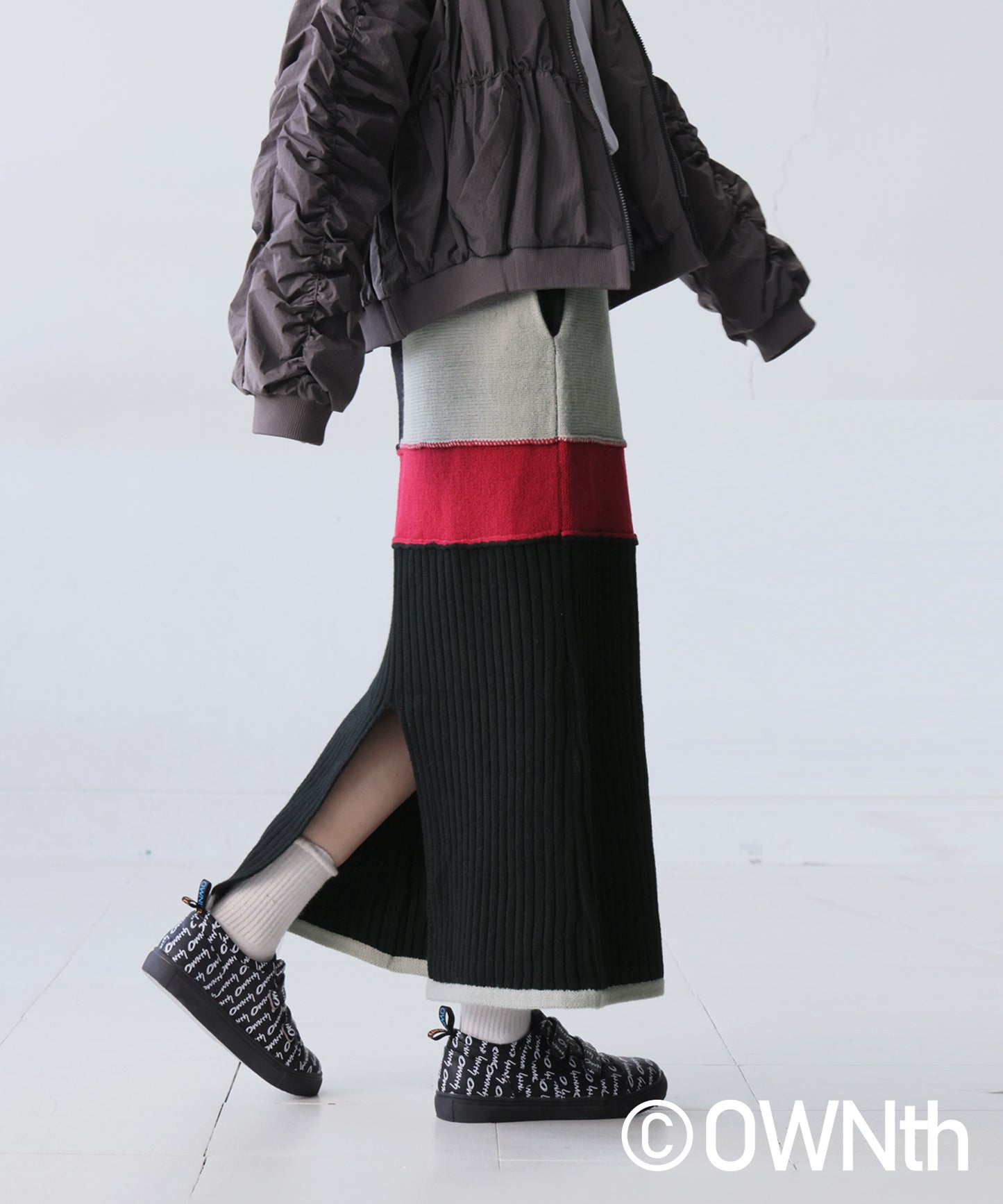 Switching Rib Knit Skirt Ladies