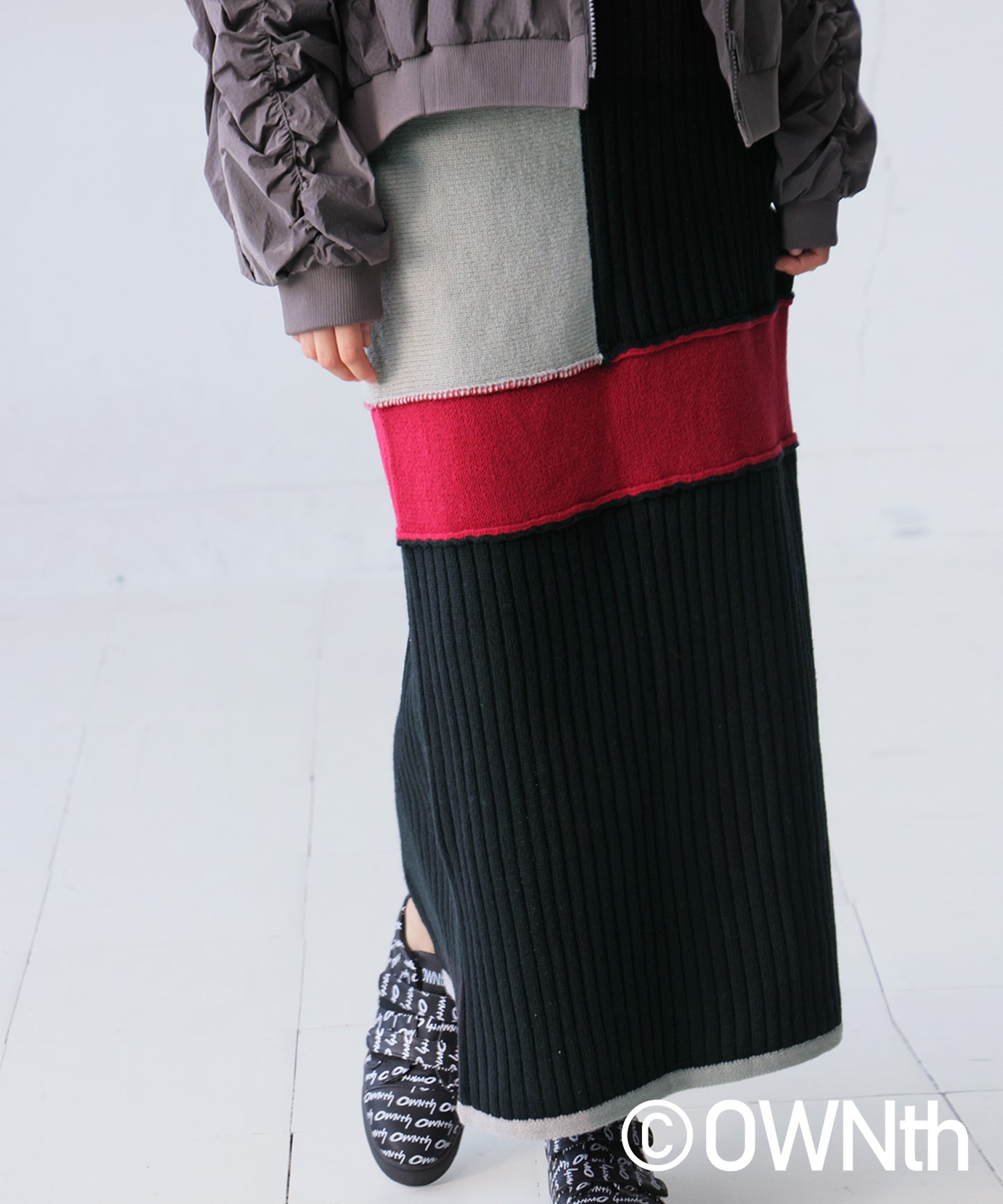 Switching Rib Knit Skirt Ladies