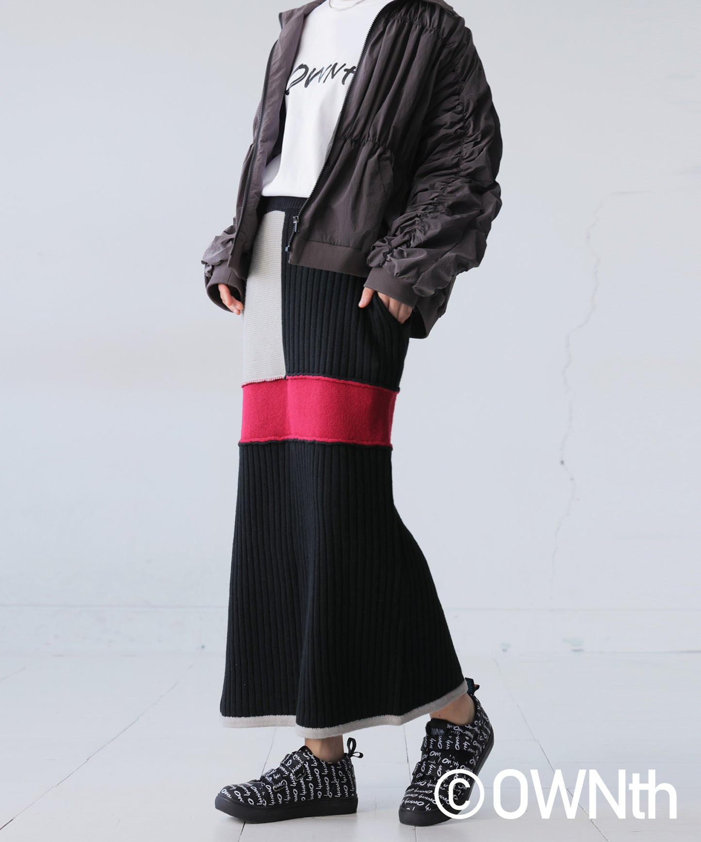 Switching Rib Knit Skirt Ladies