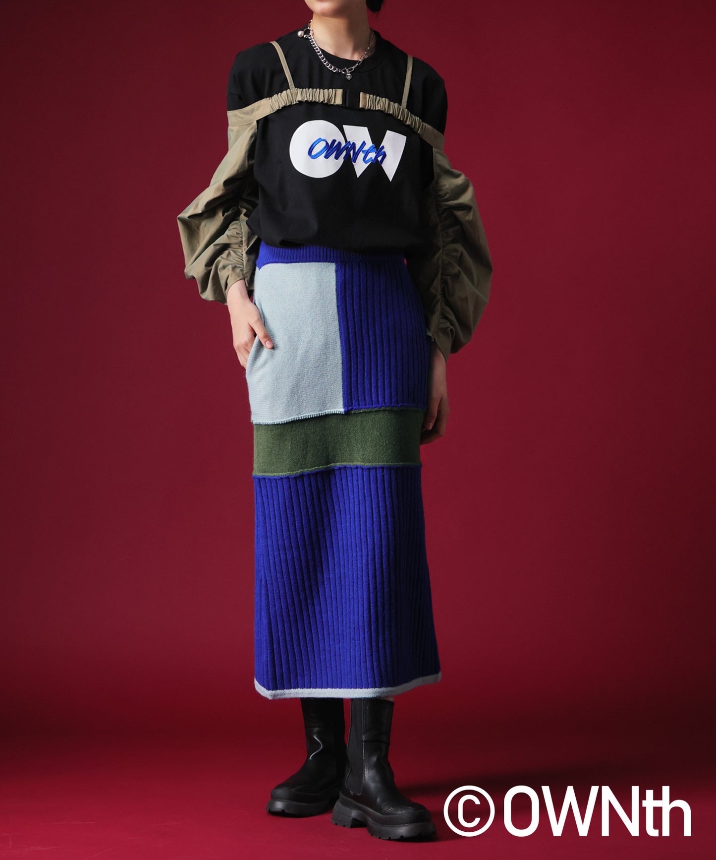 Switching Rib Knit Skirt Ladies