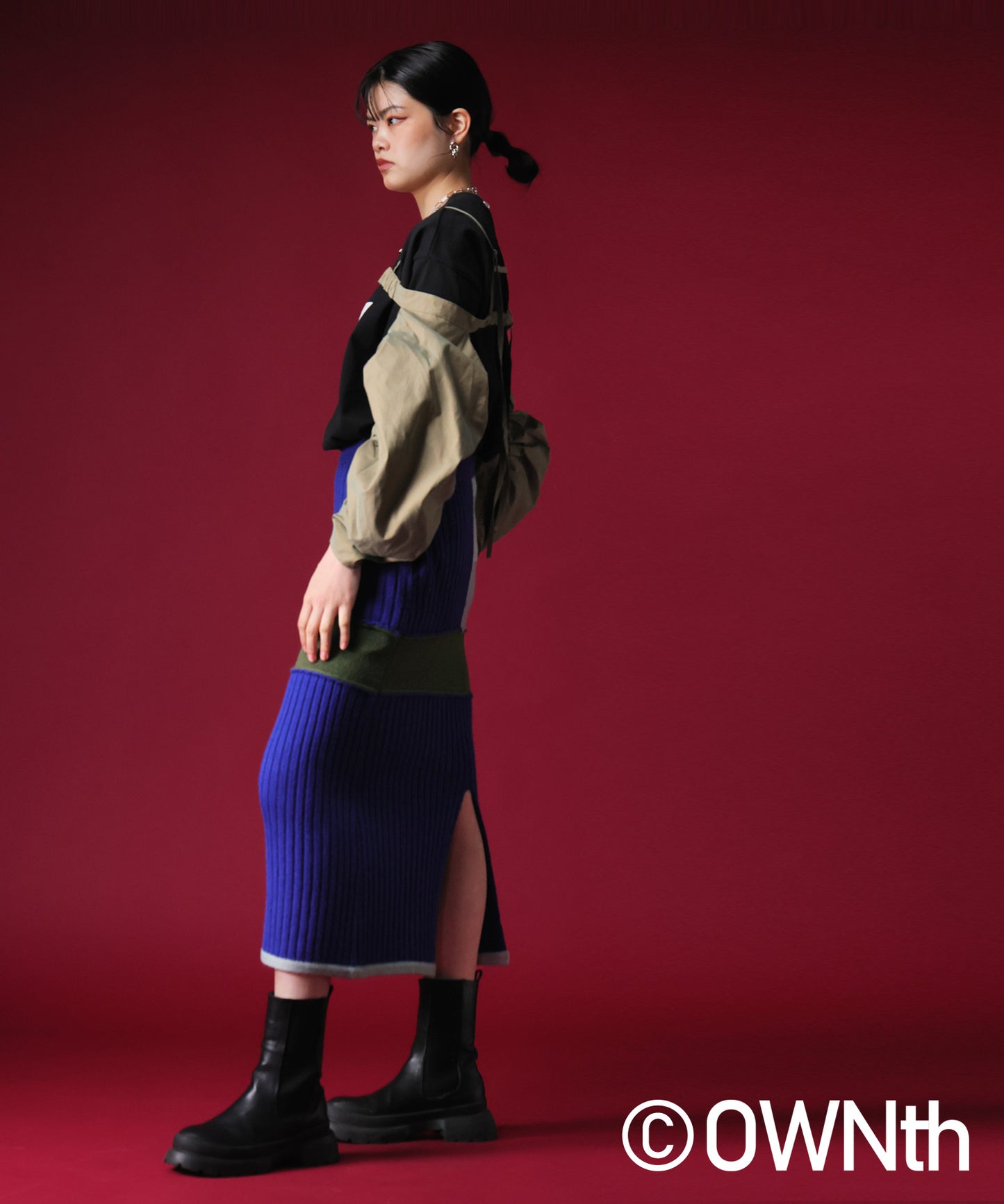 Switching Rib Knit Skirt Ladies