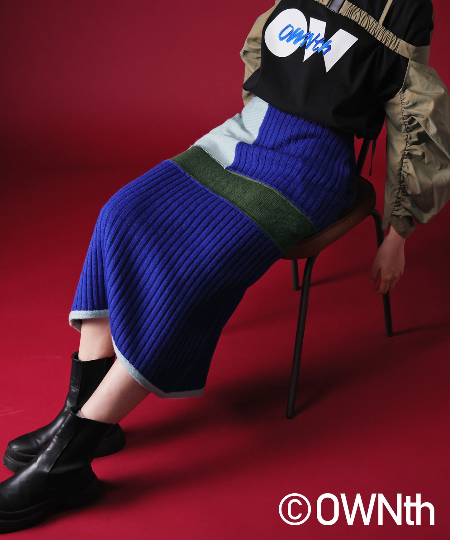 Switching Rib Knit Skirt Ladies