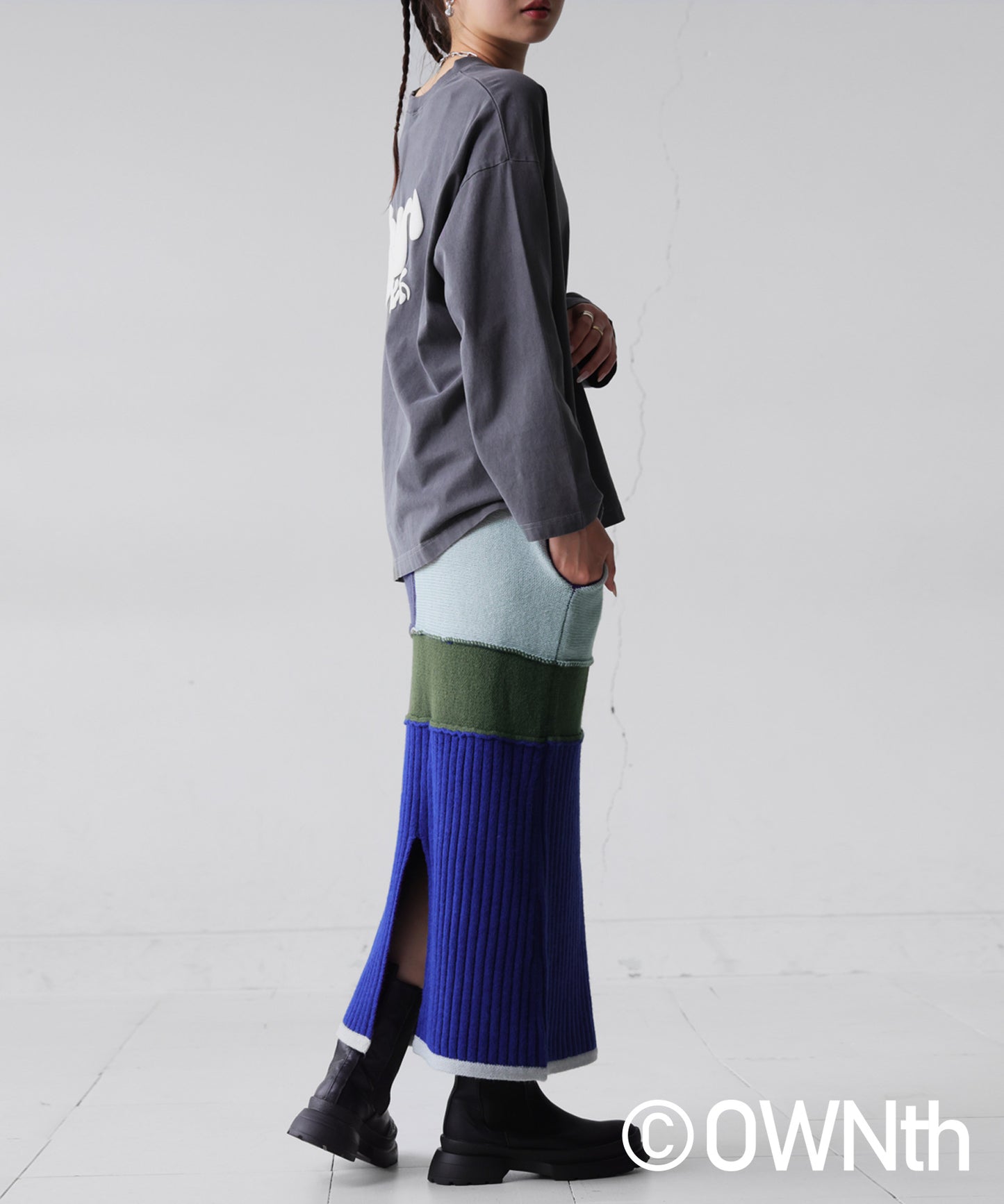 Switching Rib Knit Skirt Ladies