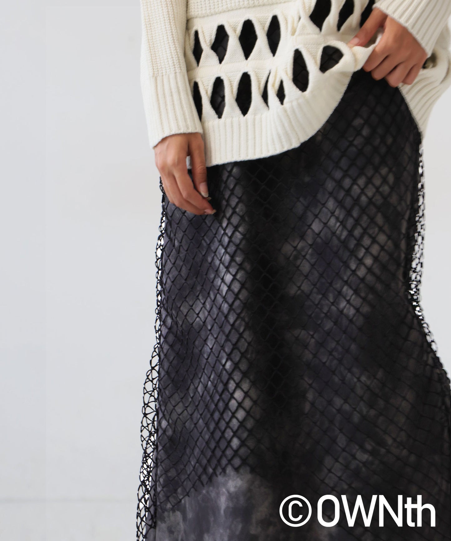 Mesh Layered Leather Skirt Ladies