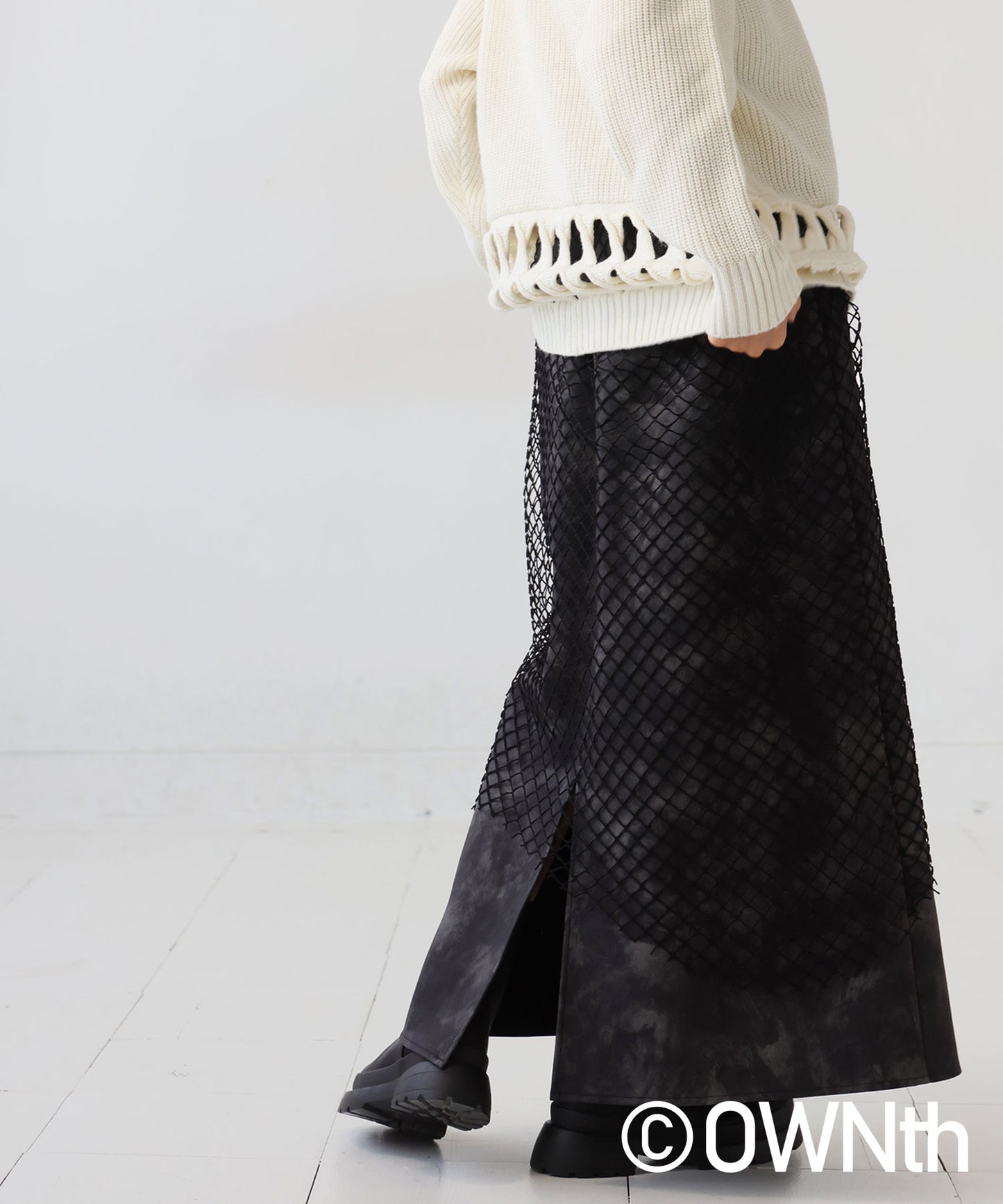 Mesh Layered Leather Skirt Ladies