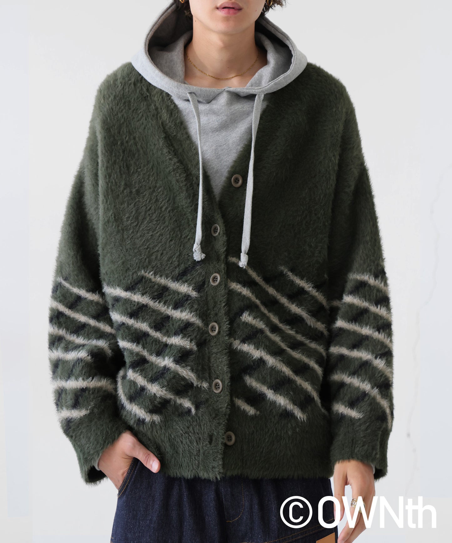 Diamond Plaid Shaggy Knit Cardigan Unisex