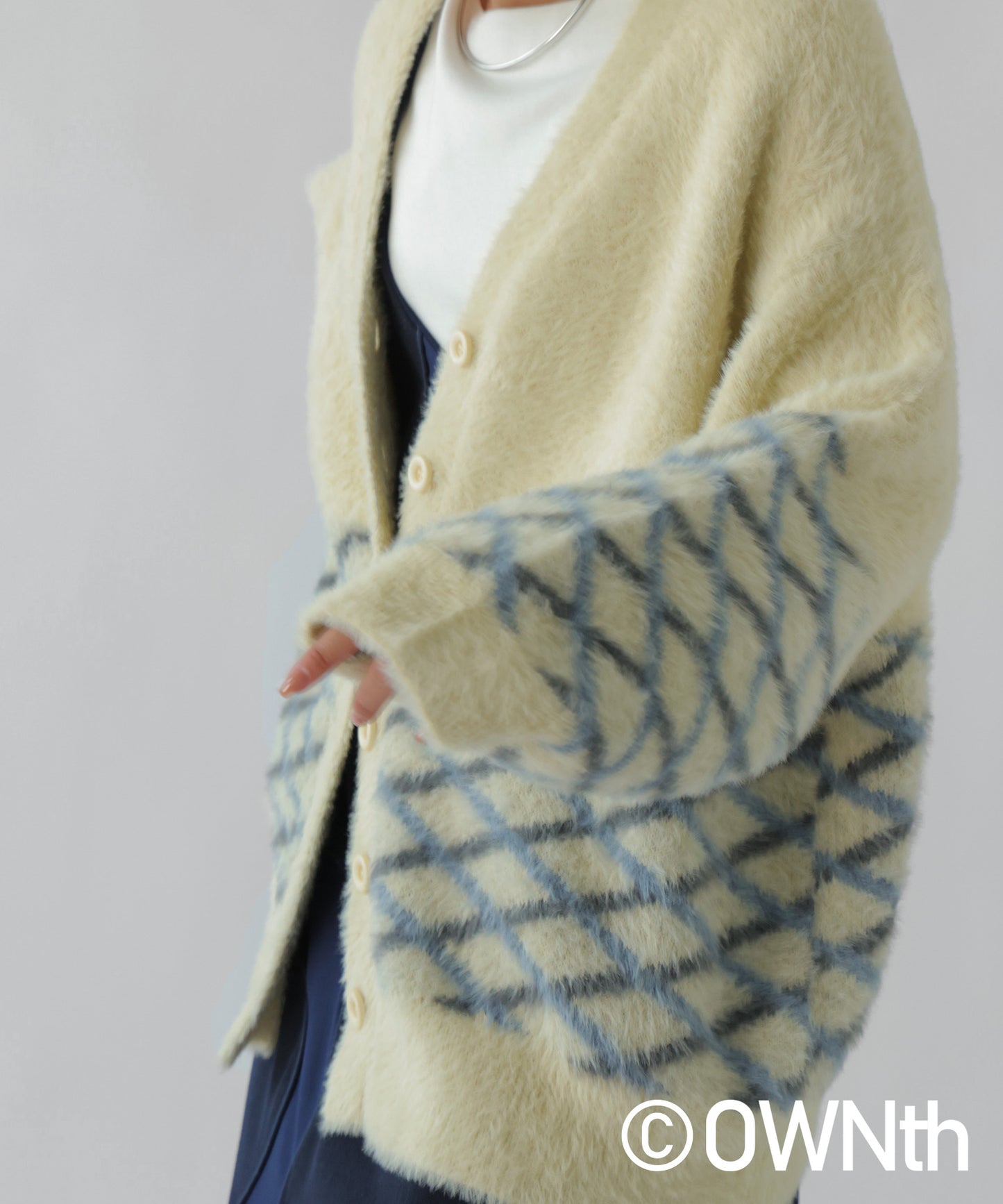 Diamond Plaid Shaggy Knit Cardigan Unisex