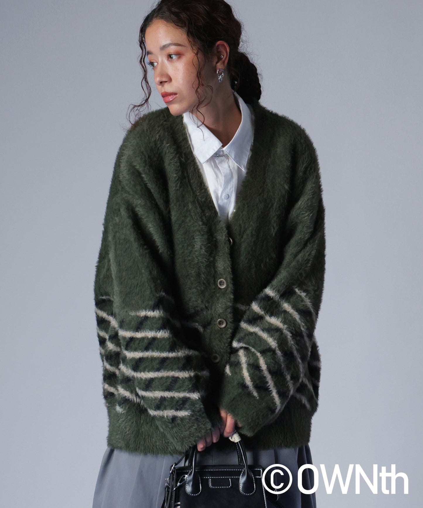 Diamond Plaid Shaggy Knit Cardigan Unisex