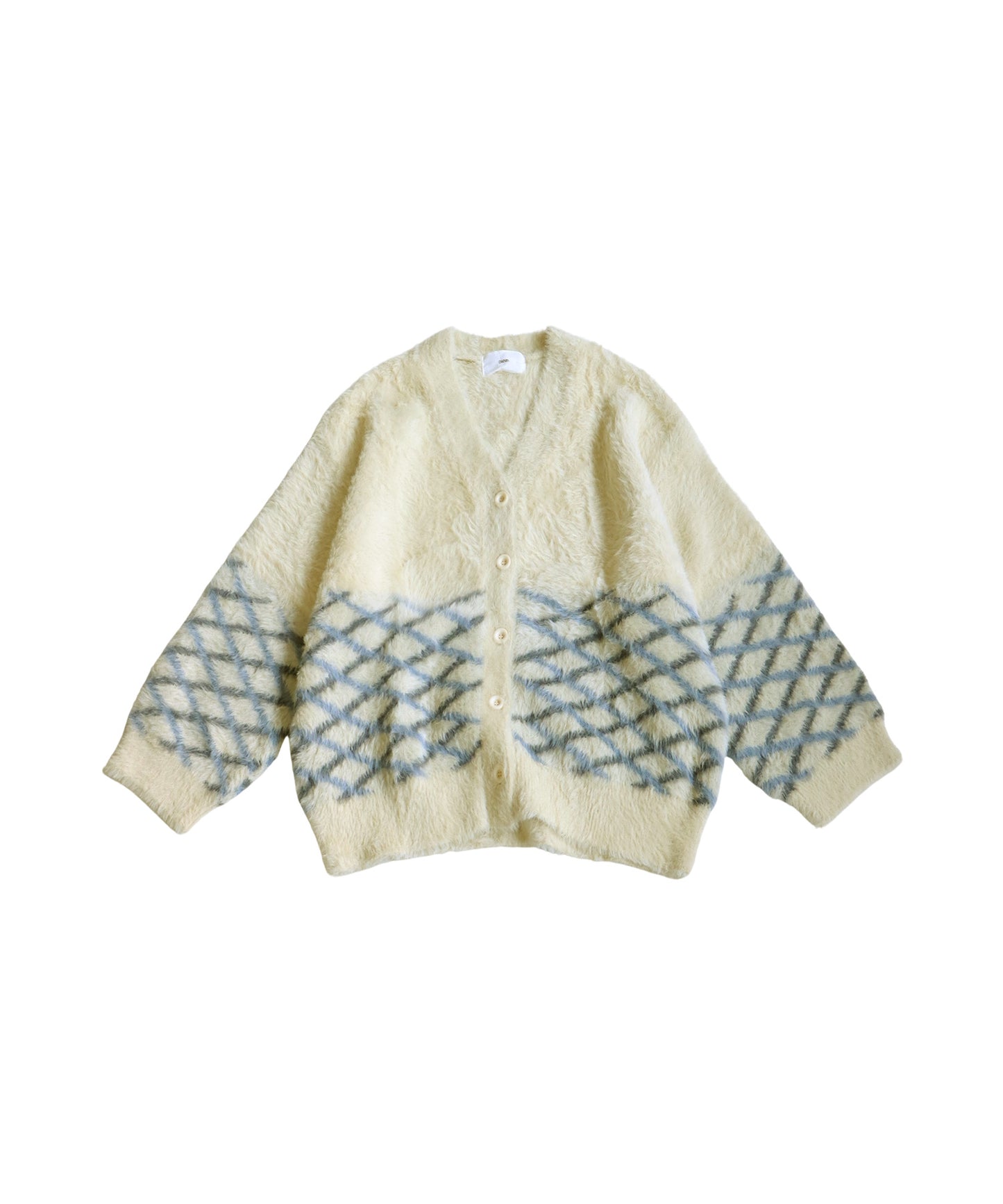 Diamond Plaid Shaggy Knit Cardigan Unisex