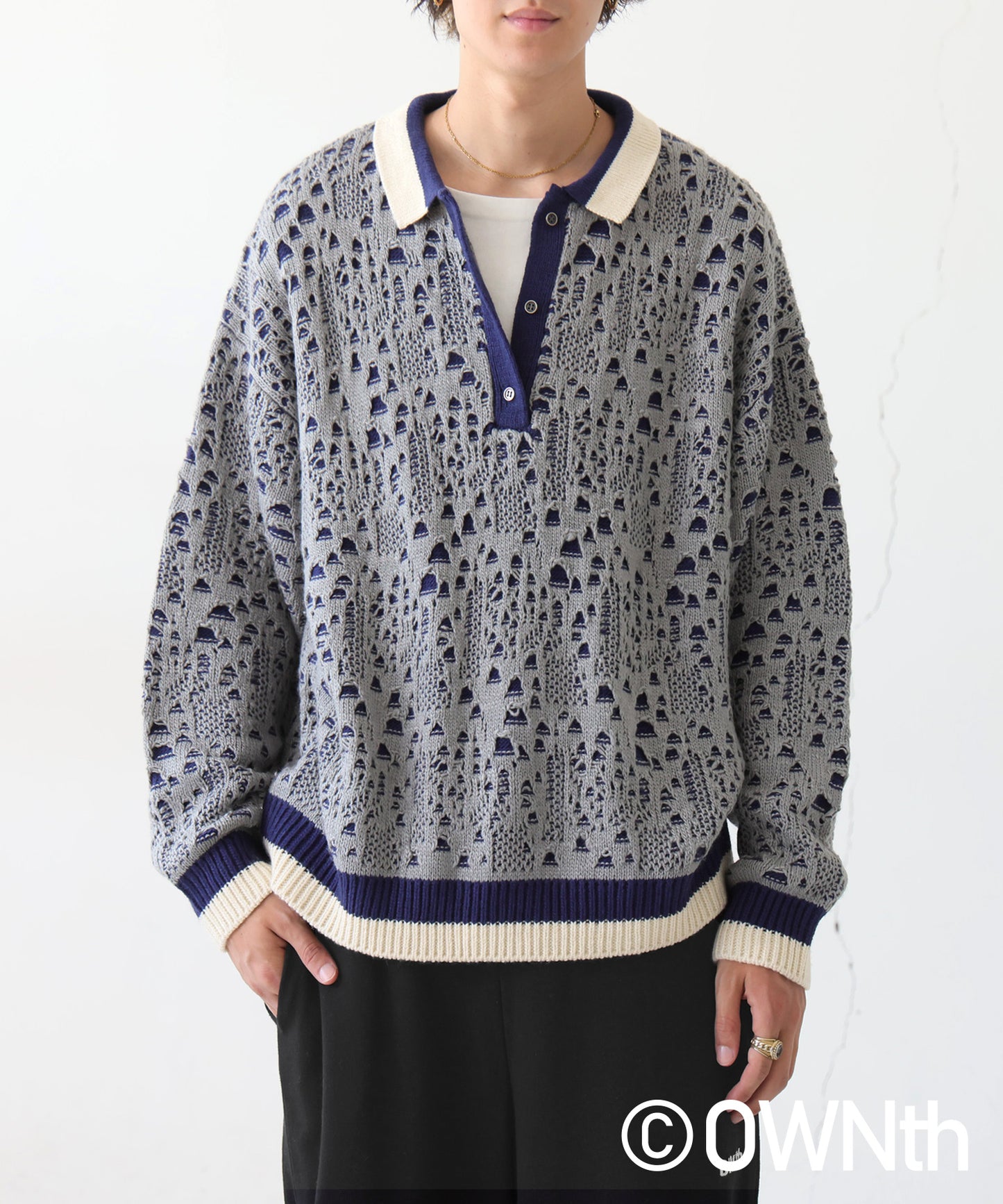 Openwork Layered Polo Knit Unisex