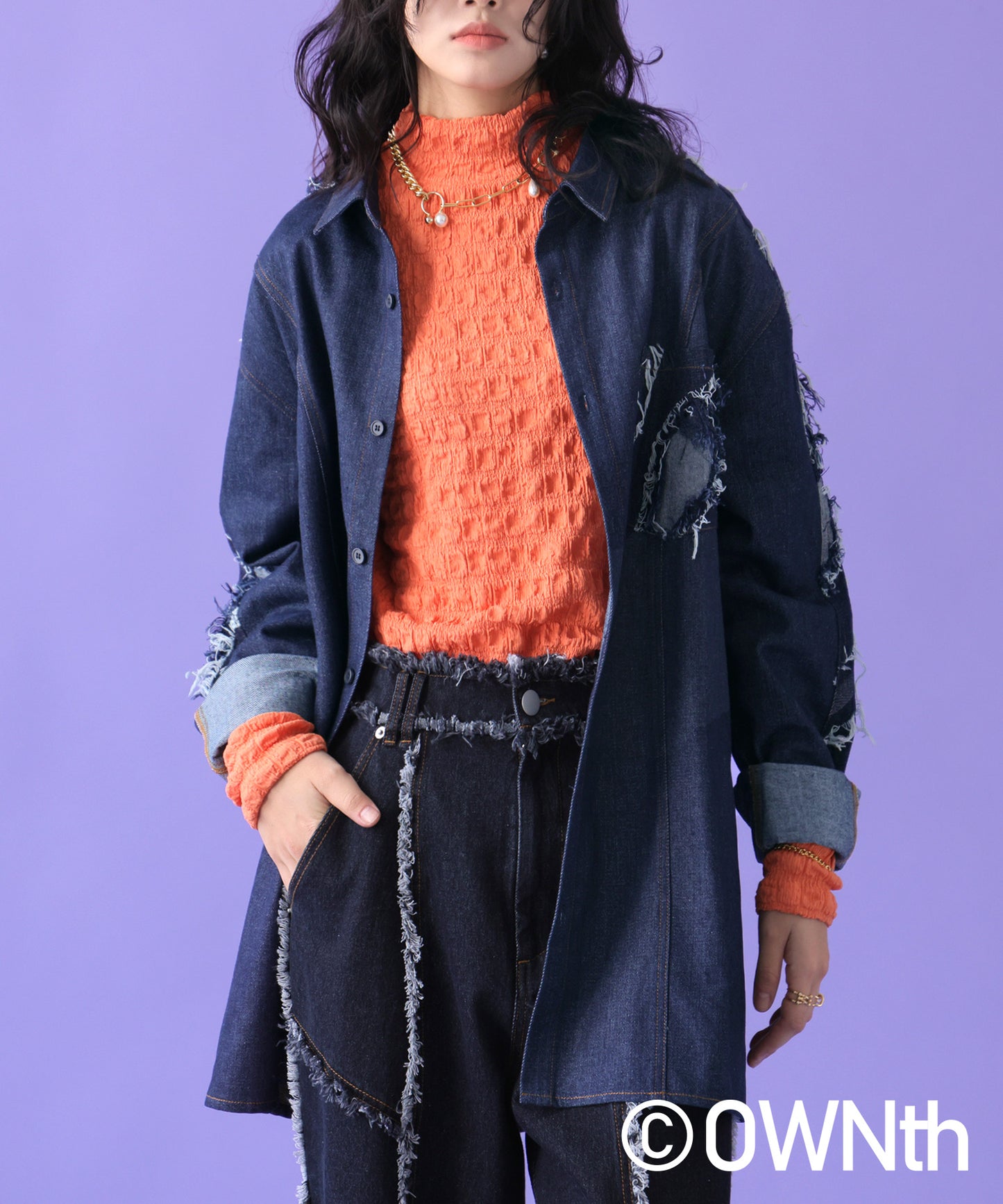 Denim Switching Shirt Tops Unisex