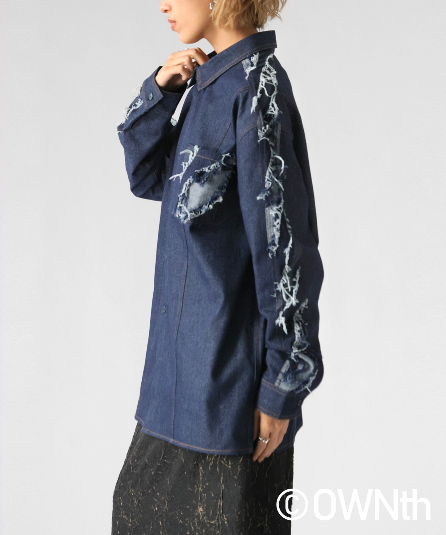 Denim Switching Shirt Tops Unisex