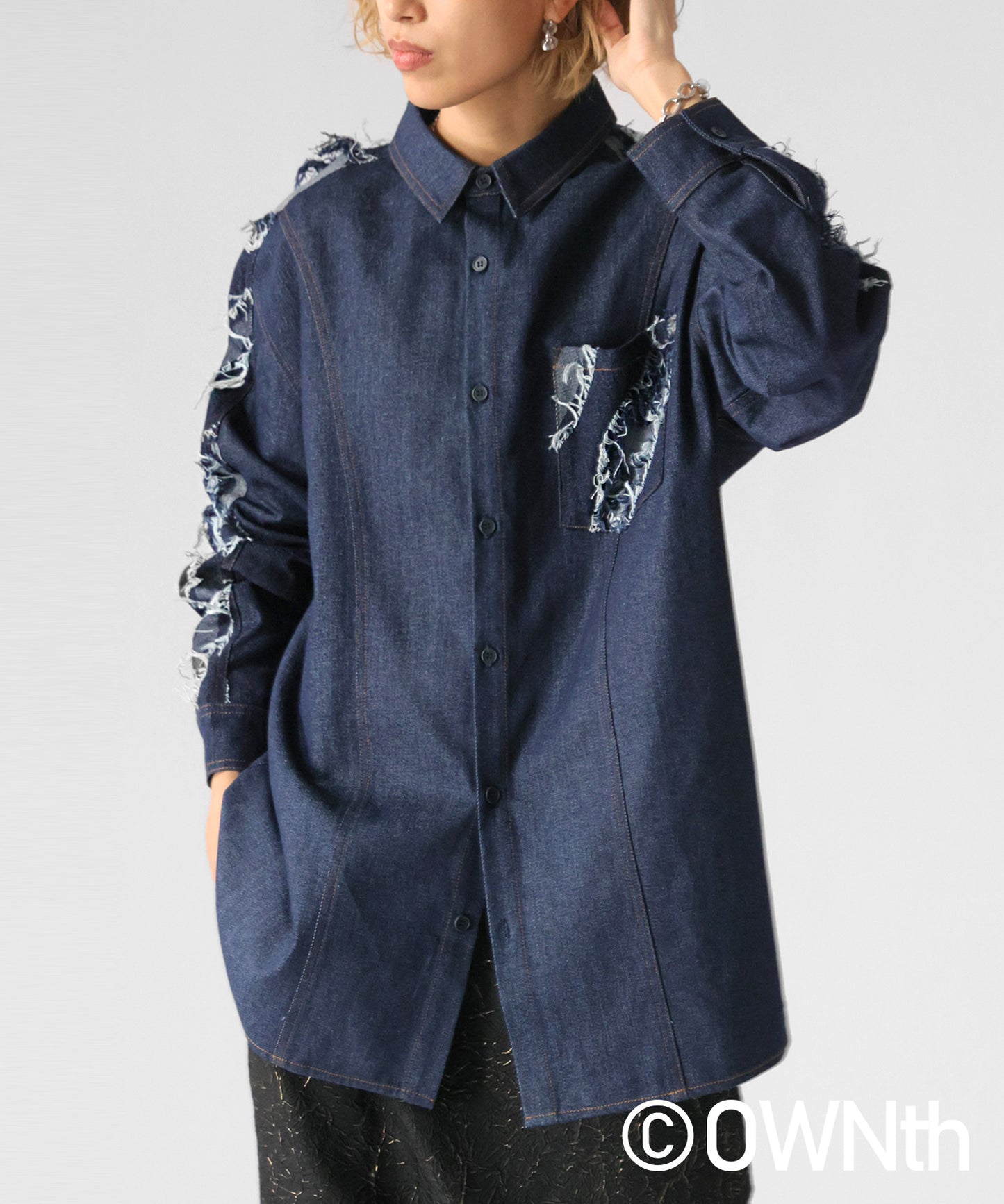 Denim Switching Shirt Tops Unisex