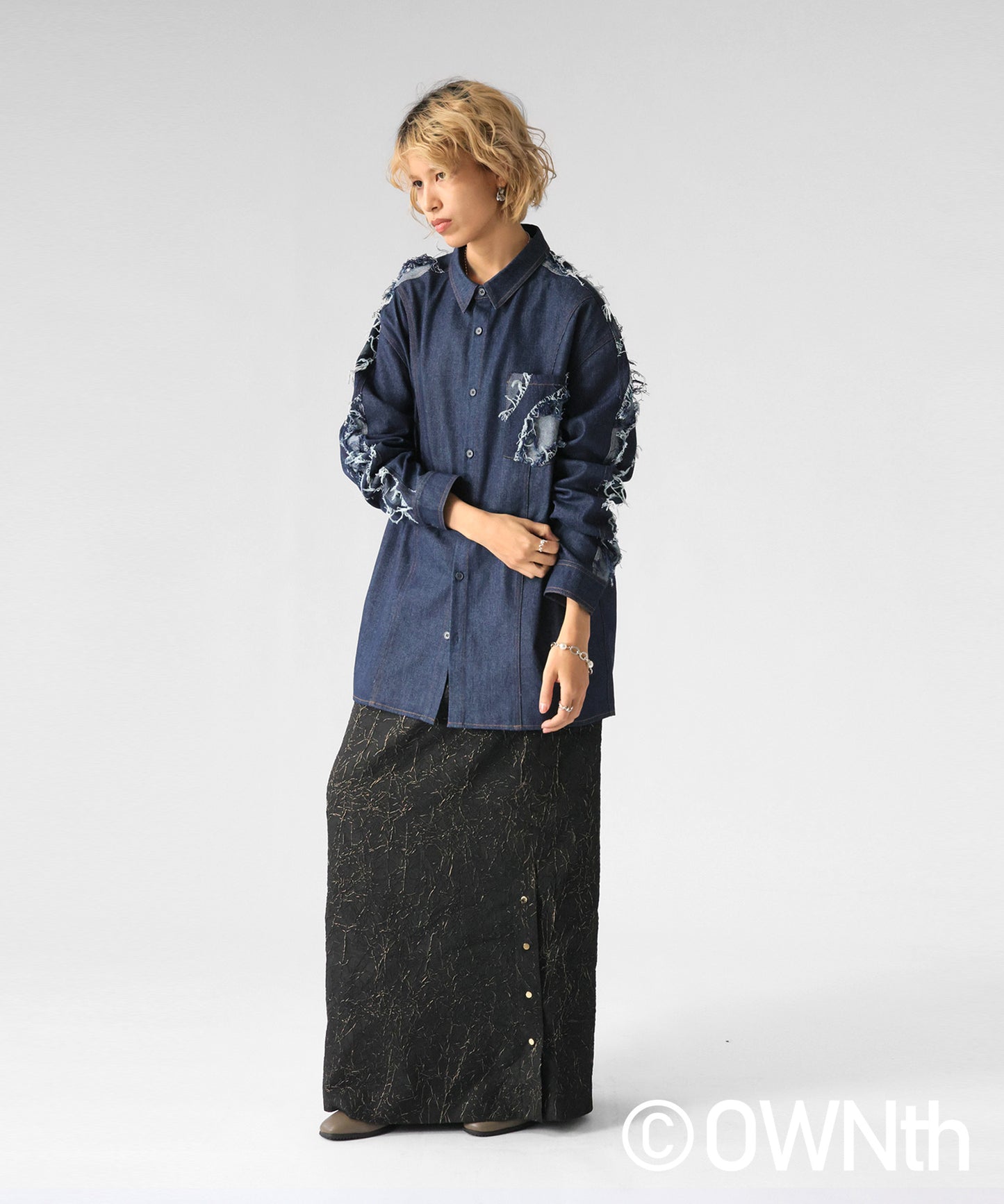Denim Switching Shirt Tops Unisex
